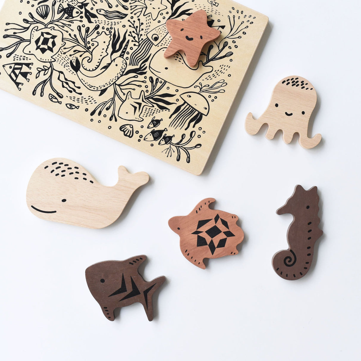 Wooden Tray Puzzle - Ocean Animals - HoneyBug