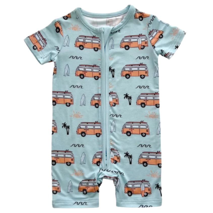 Bamboo Shorty Romper | Retro Beach - HoneyBug