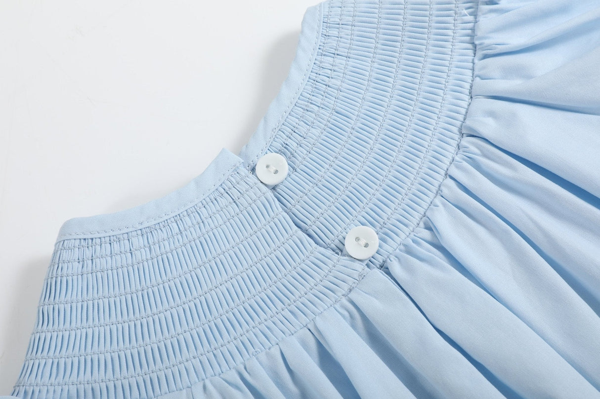 Blue and Pink Bow Smocked Romper