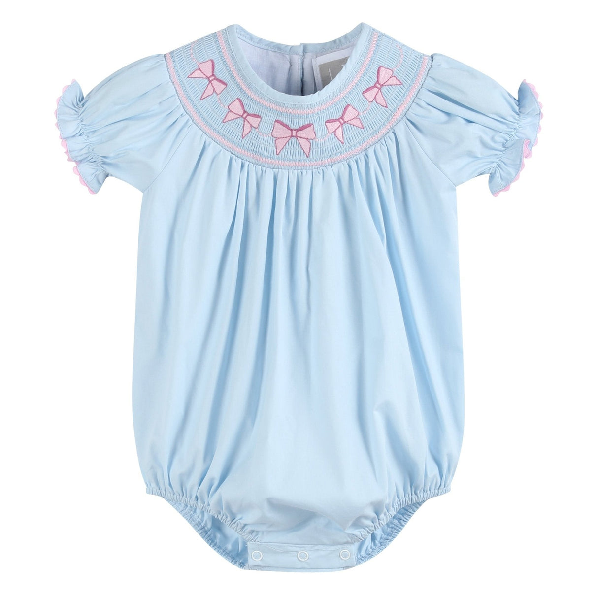 Blue and Pink Bow Smocked Romper