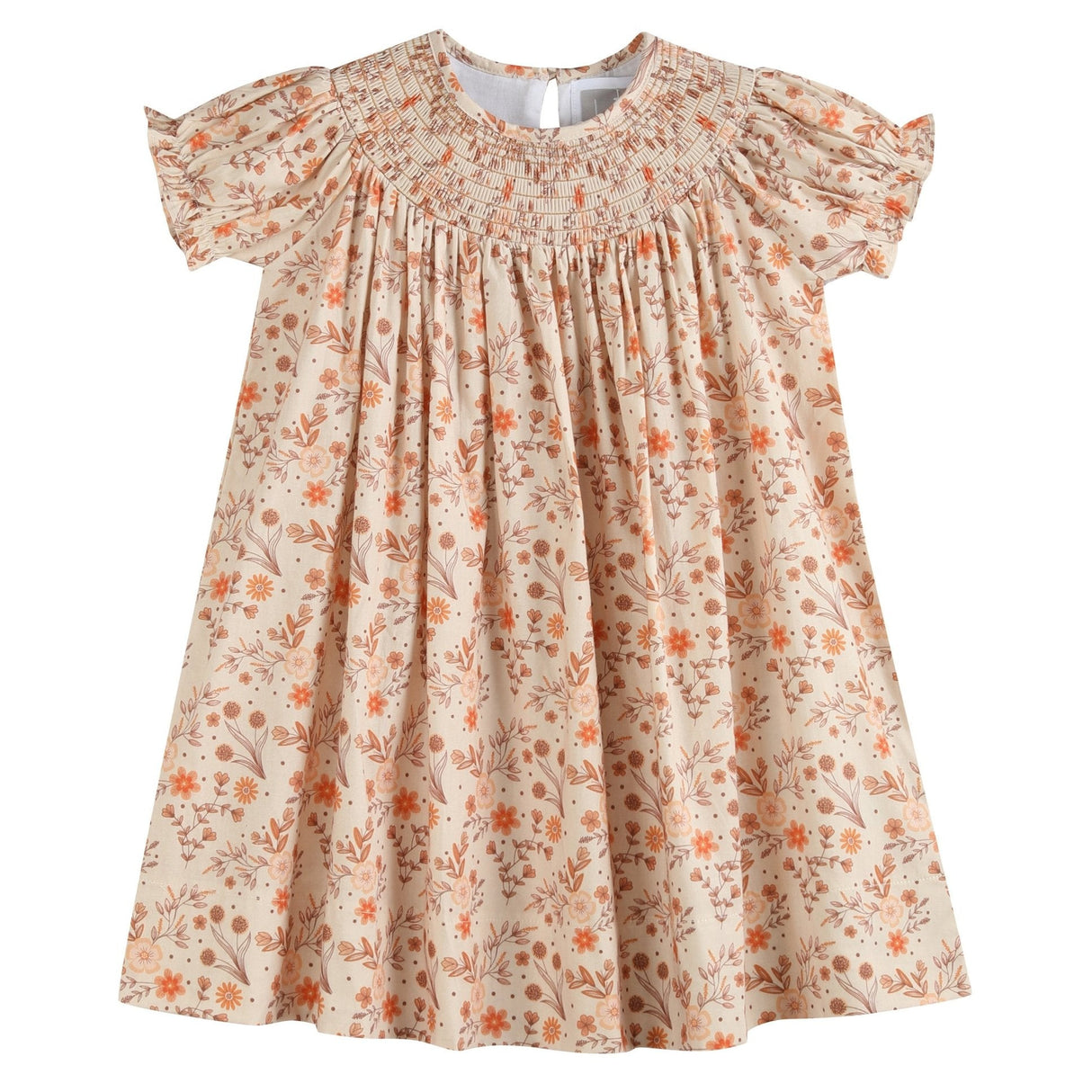 Brown Floral Smocked Bishop Dress