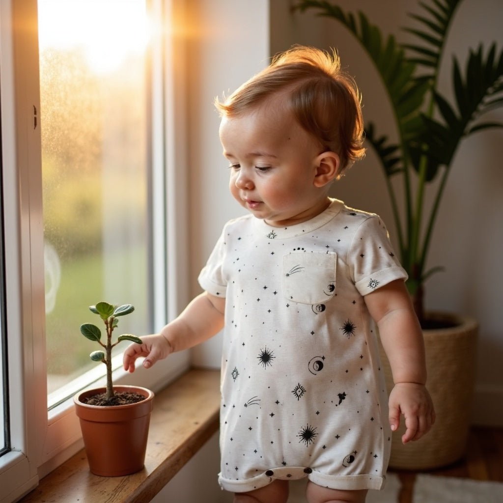 short sleeve romper | celestial - HoneyBug