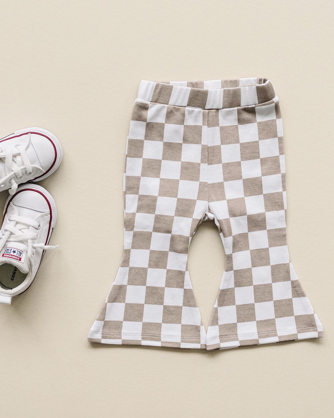 Checkered Flare Pants | Latte - HoneyBug