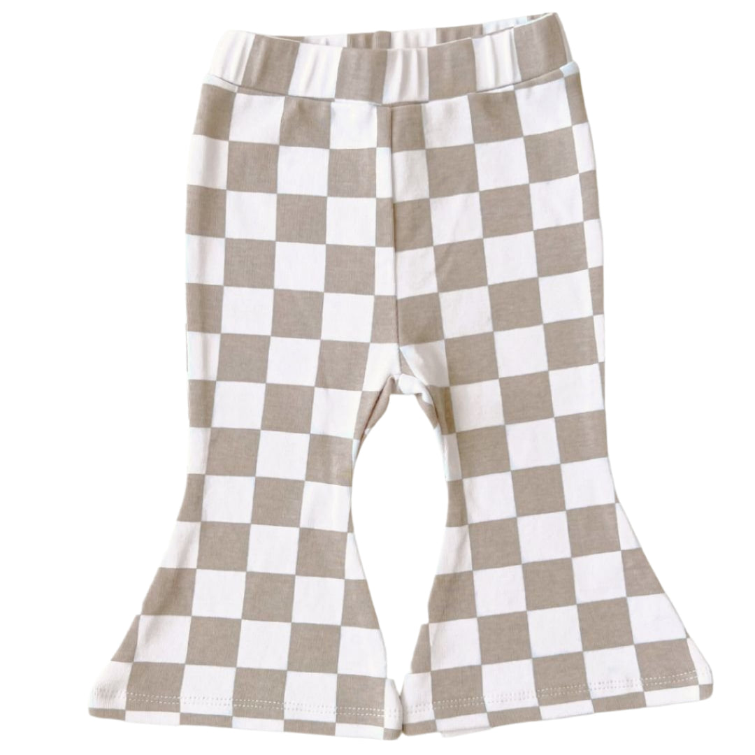Checkered Flare Pants | Latte - HoneyBug
