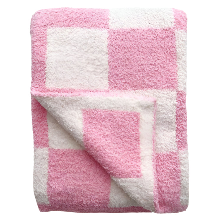Checkered Plush Blanket | Pink - HoneyBug