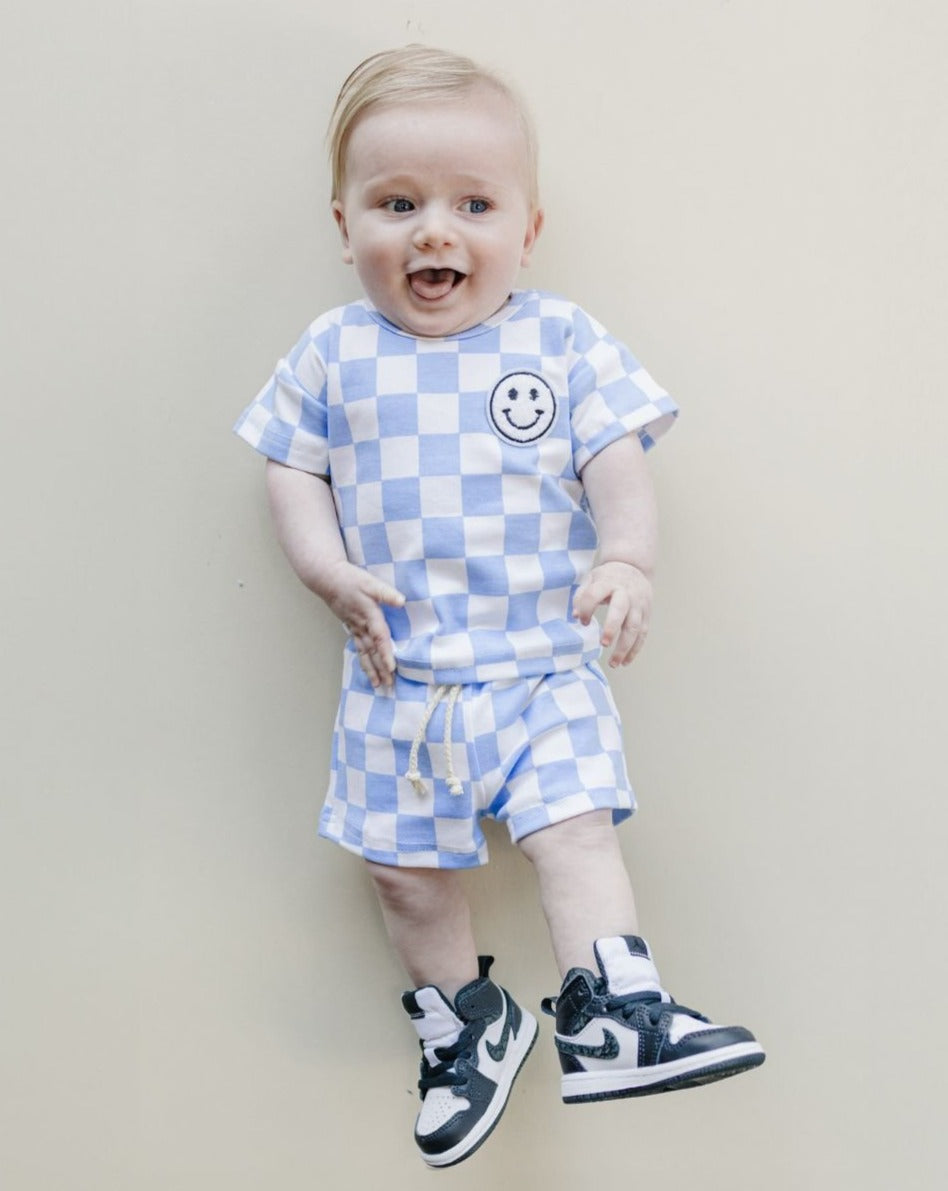 Checkered Shorts Set | Blue - HoneyBug