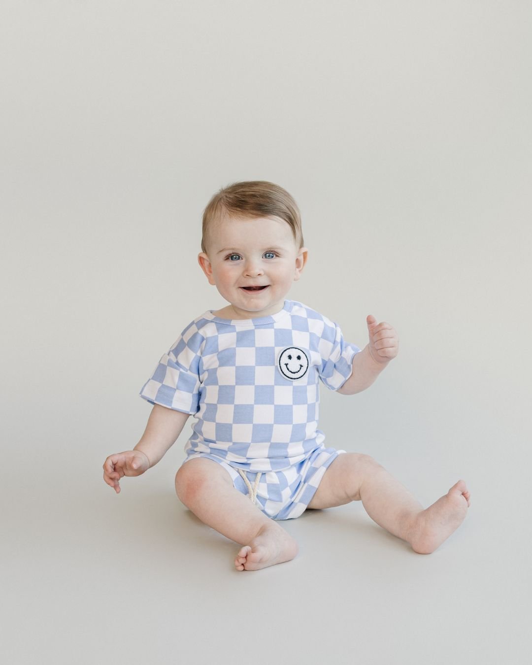 Checkered Shorts Set | Blue - HoneyBug