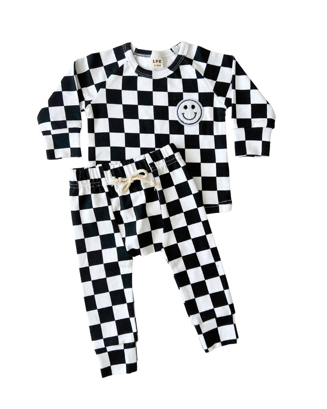 Checkered Smiley Lounge Set | Black - HoneyBug