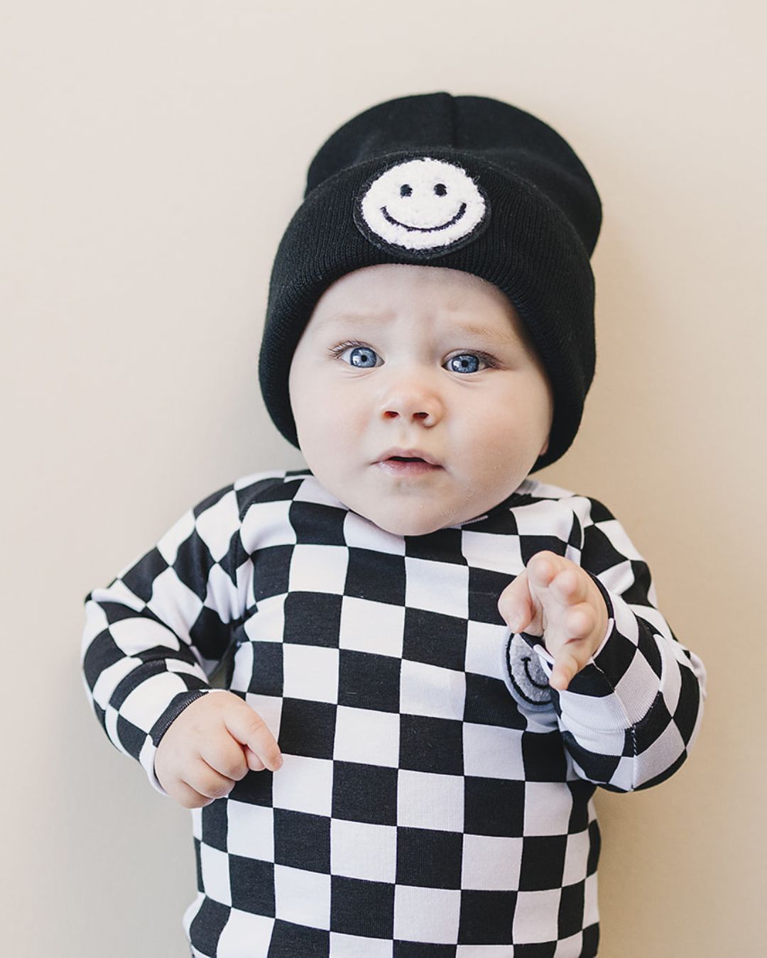 Checkered Smiley Lounge Set | Black - HoneyBug