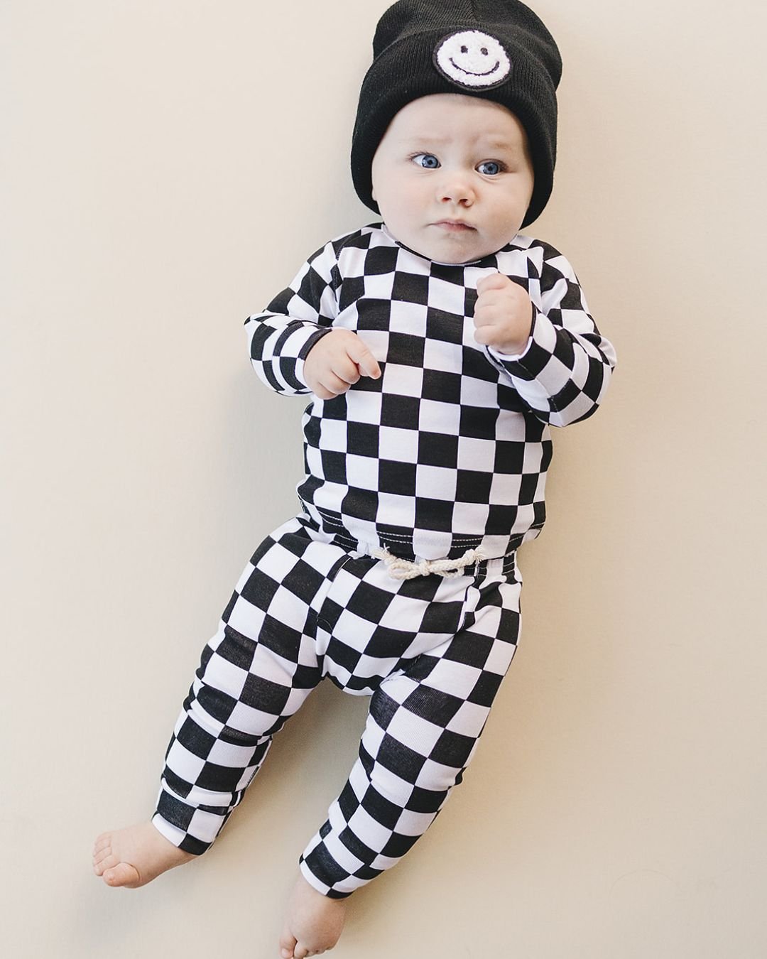 Checkered Smiley Lounge Set | Black - HoneyBug