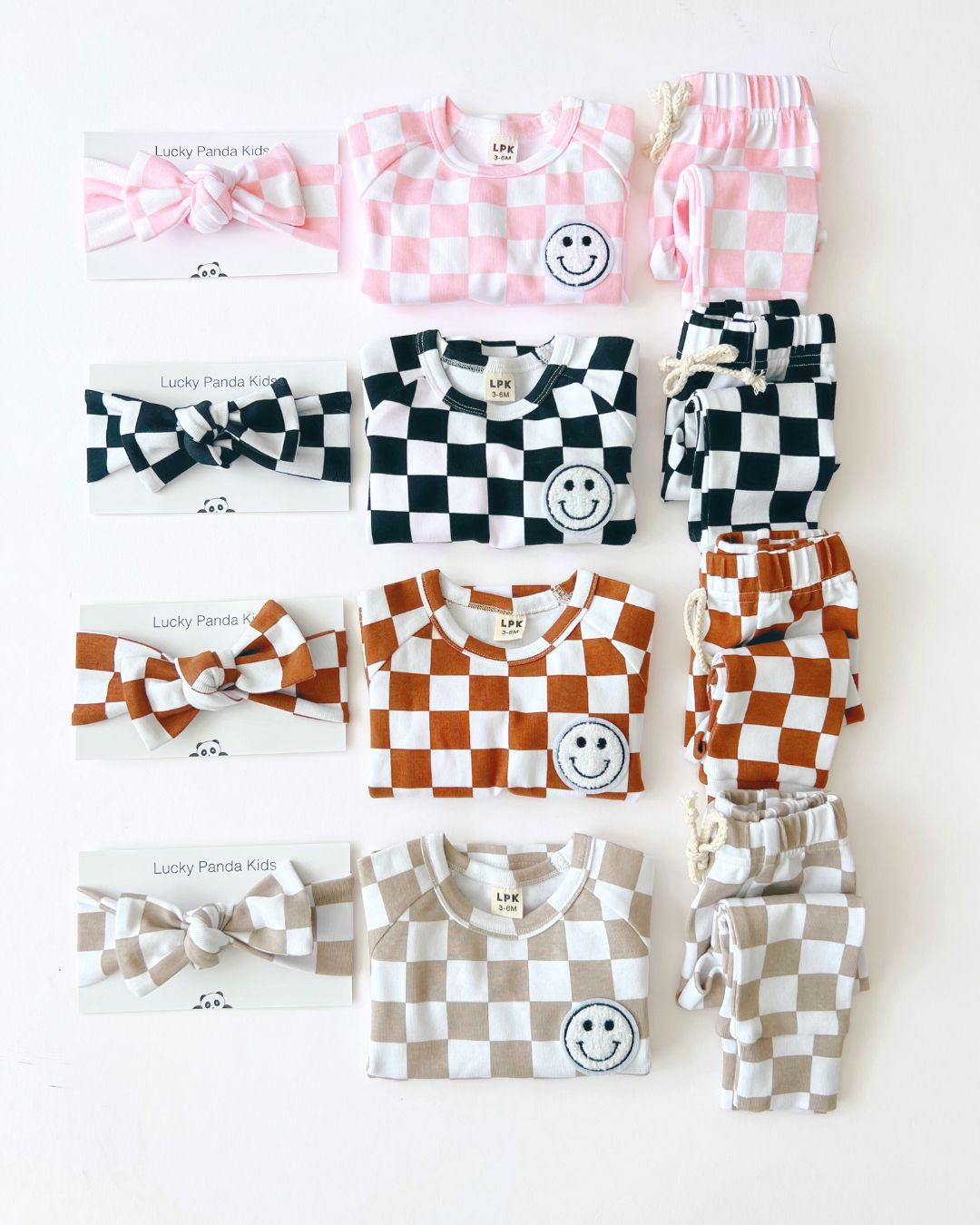 Checkered Smiley Lounge Set | Pink - HoneyBug