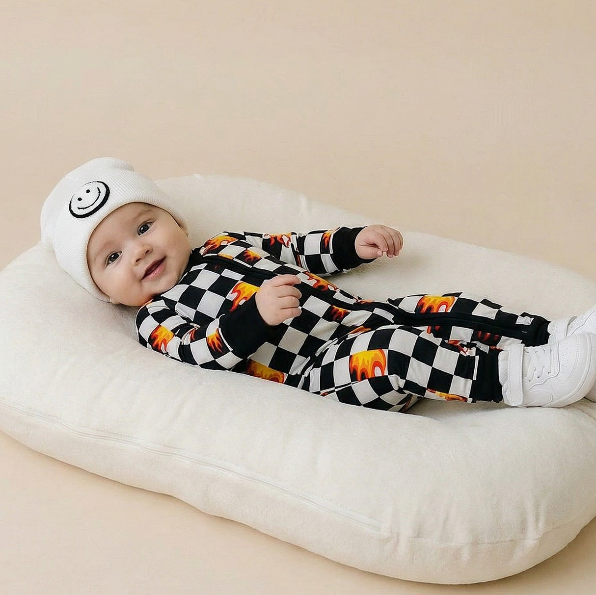 Bamboo Zip Romper | Checker Blaze