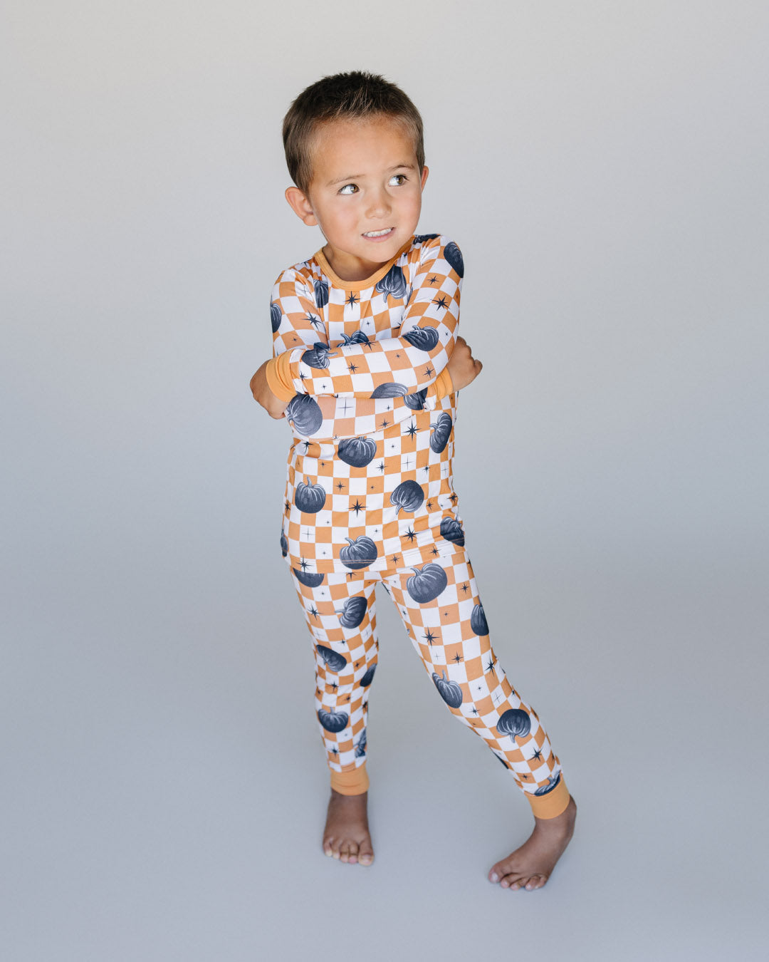 Bamboo Two Piece Set | Checkered Pumpkin - HoneyBug