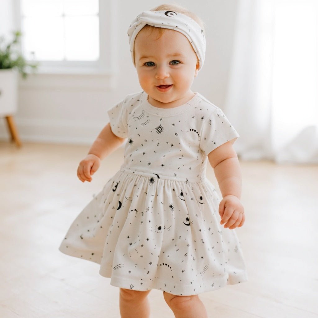 short sleeve twirl dress | celestial - HoneyBug