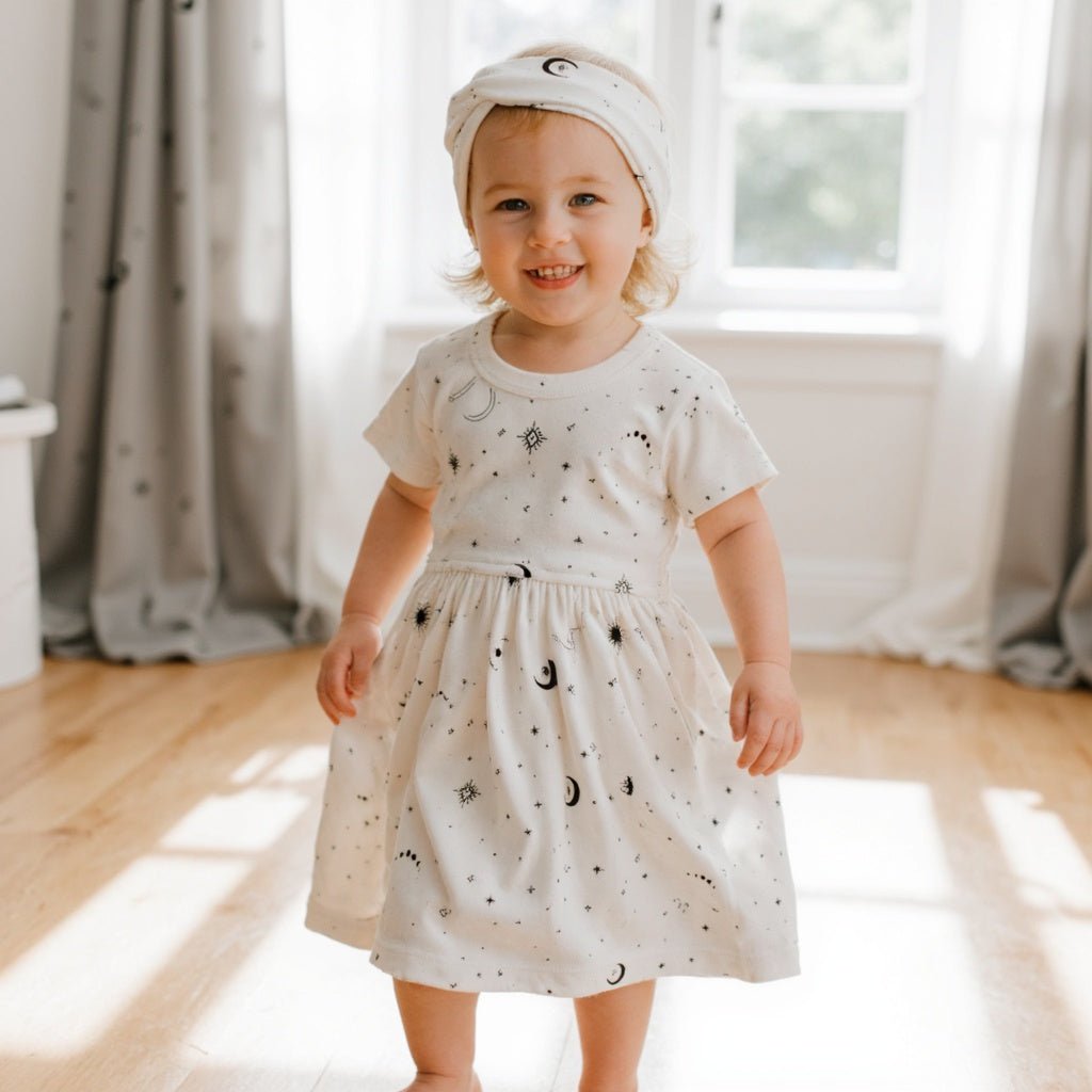short sleeve twirl dress | celestial - HoneyBug