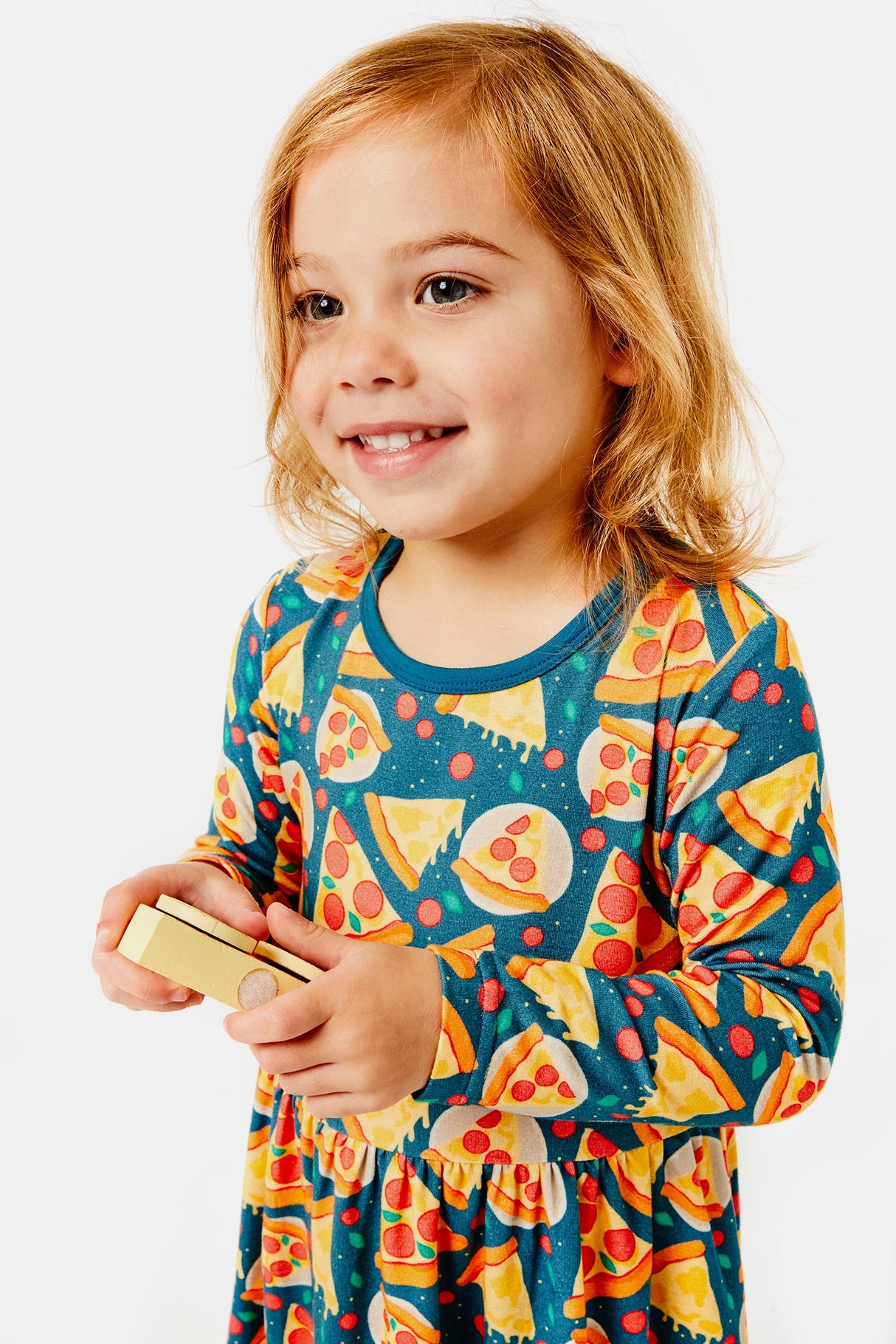 Stretchy Long Sleeve Twirl Dress - Pizza Party - HoneyBug