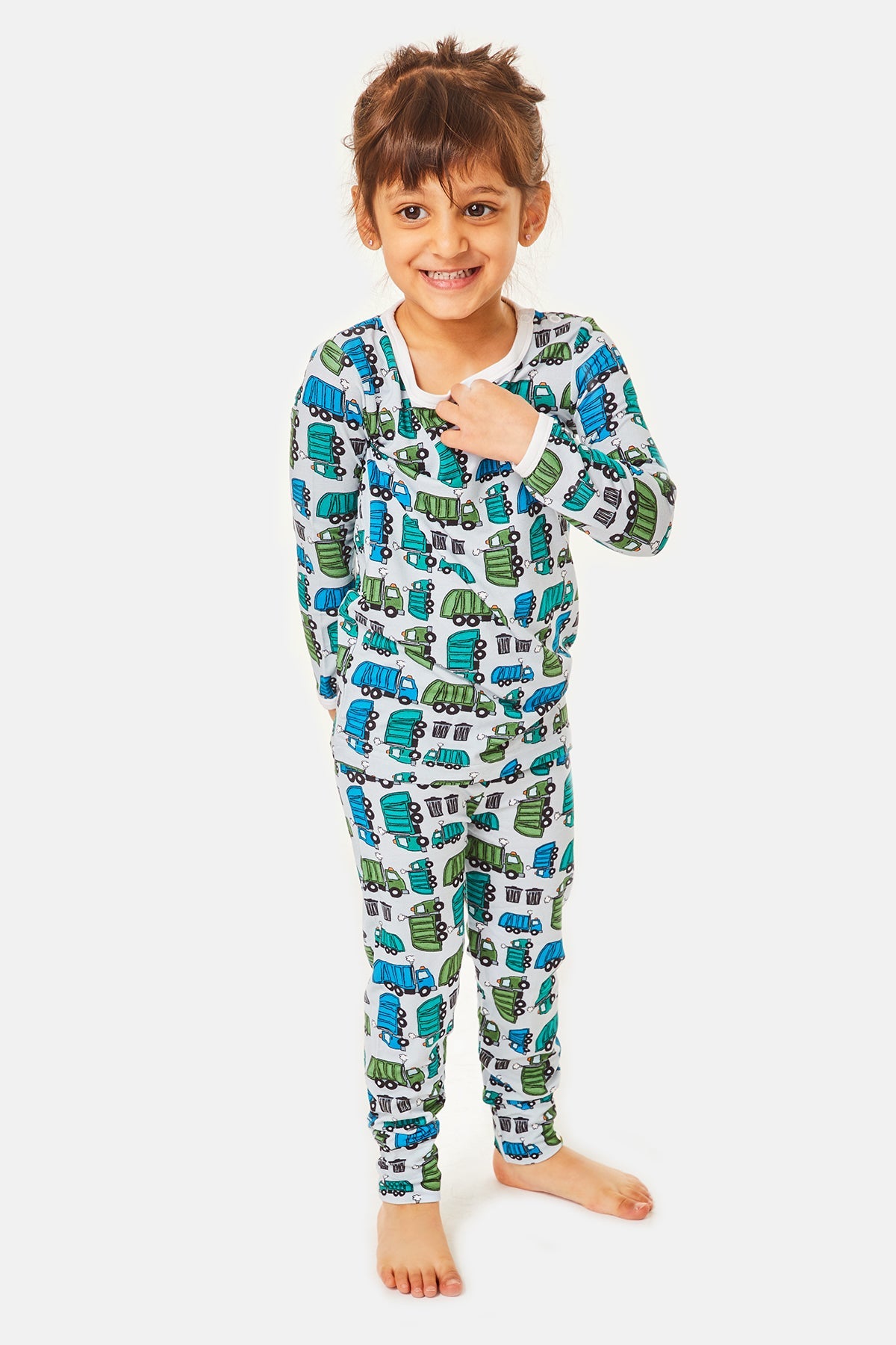 Long Sleeve Pajama Set - Garbage Trucks - HoneyBug