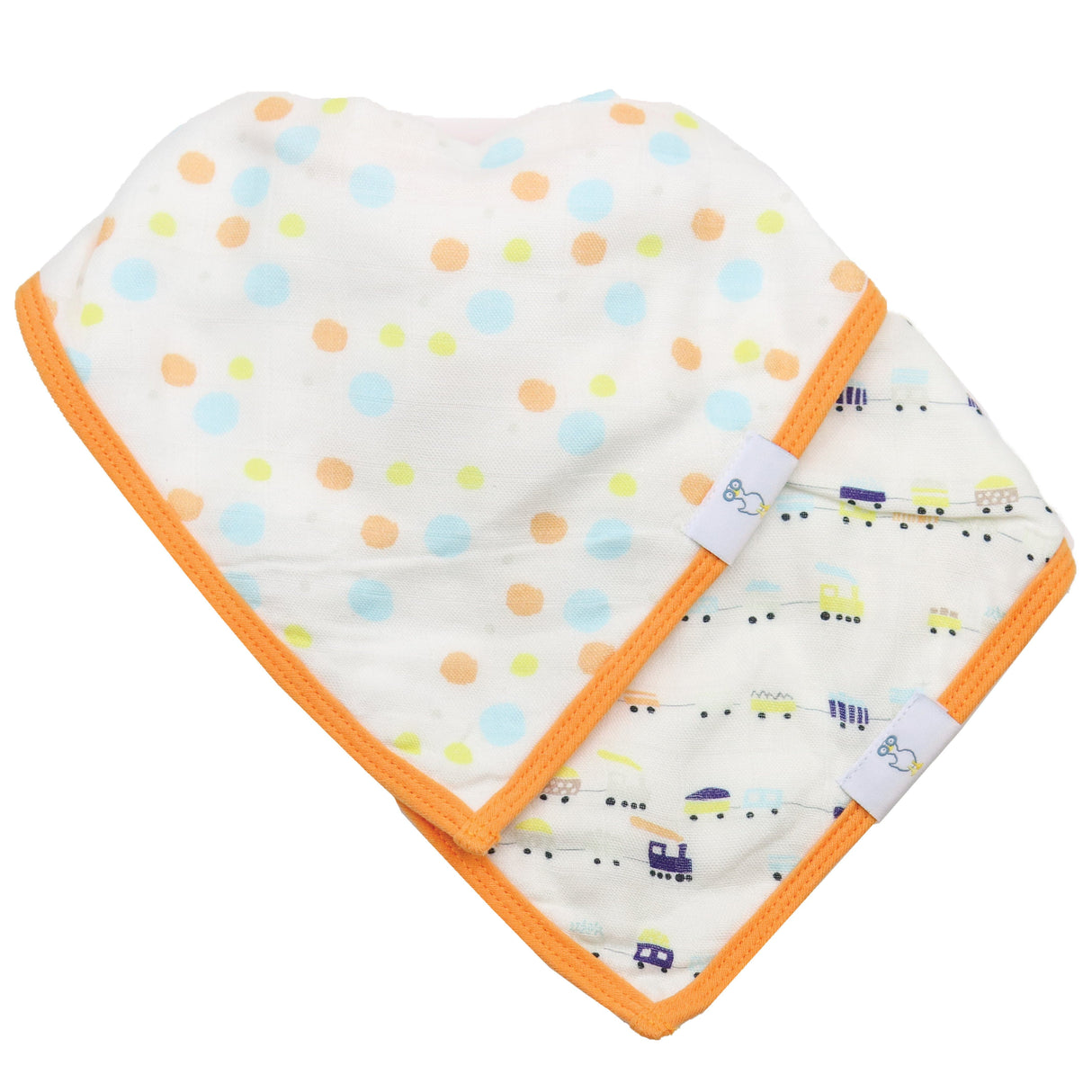 Circles and Trains 2 Pack Muslin & Terry Cloth Bib Set - HoneyBug