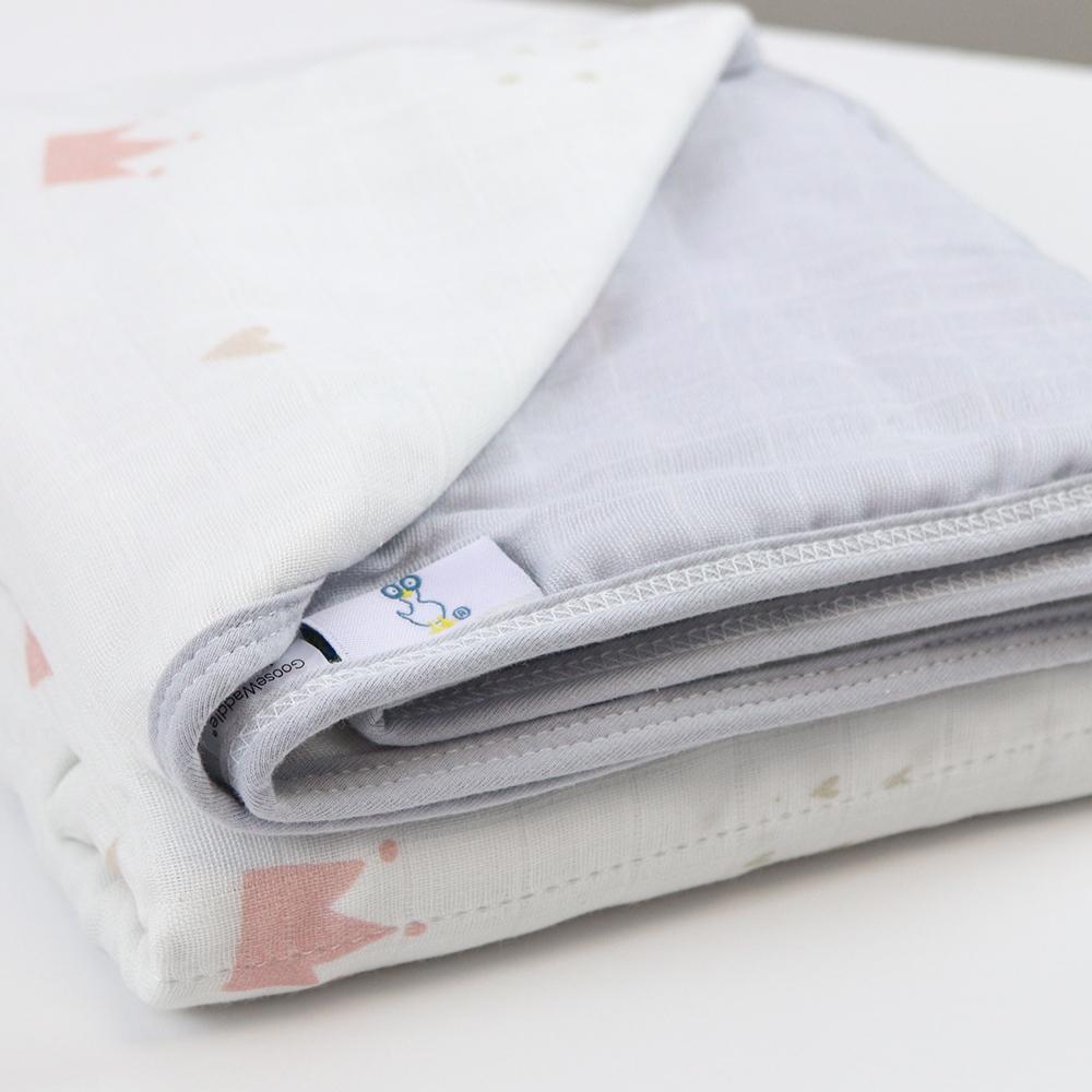 Pink Crown and Gray Oversized Bamboo Muslin Quilted Blanket - HoneyBug