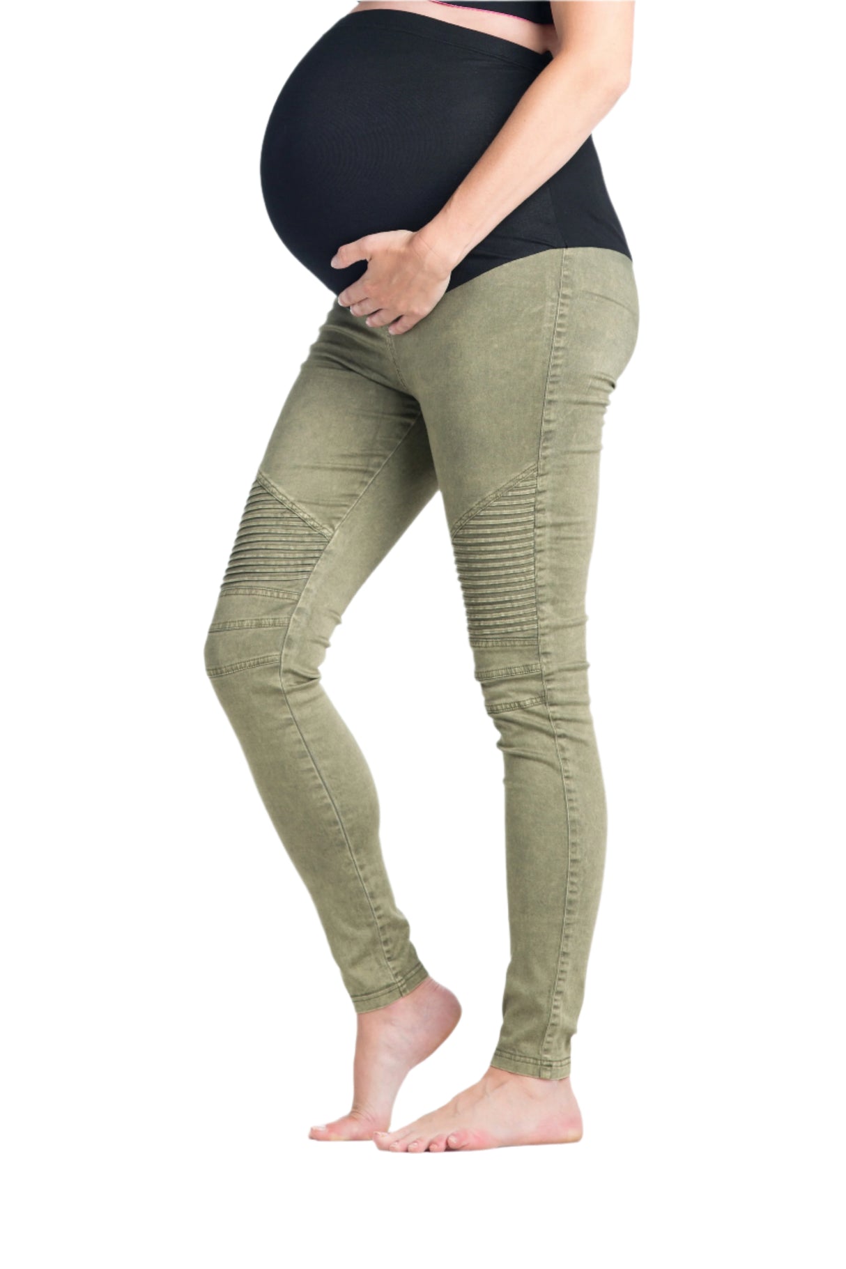 Green with Envy Moto Maternity Leggings - HoneyBug