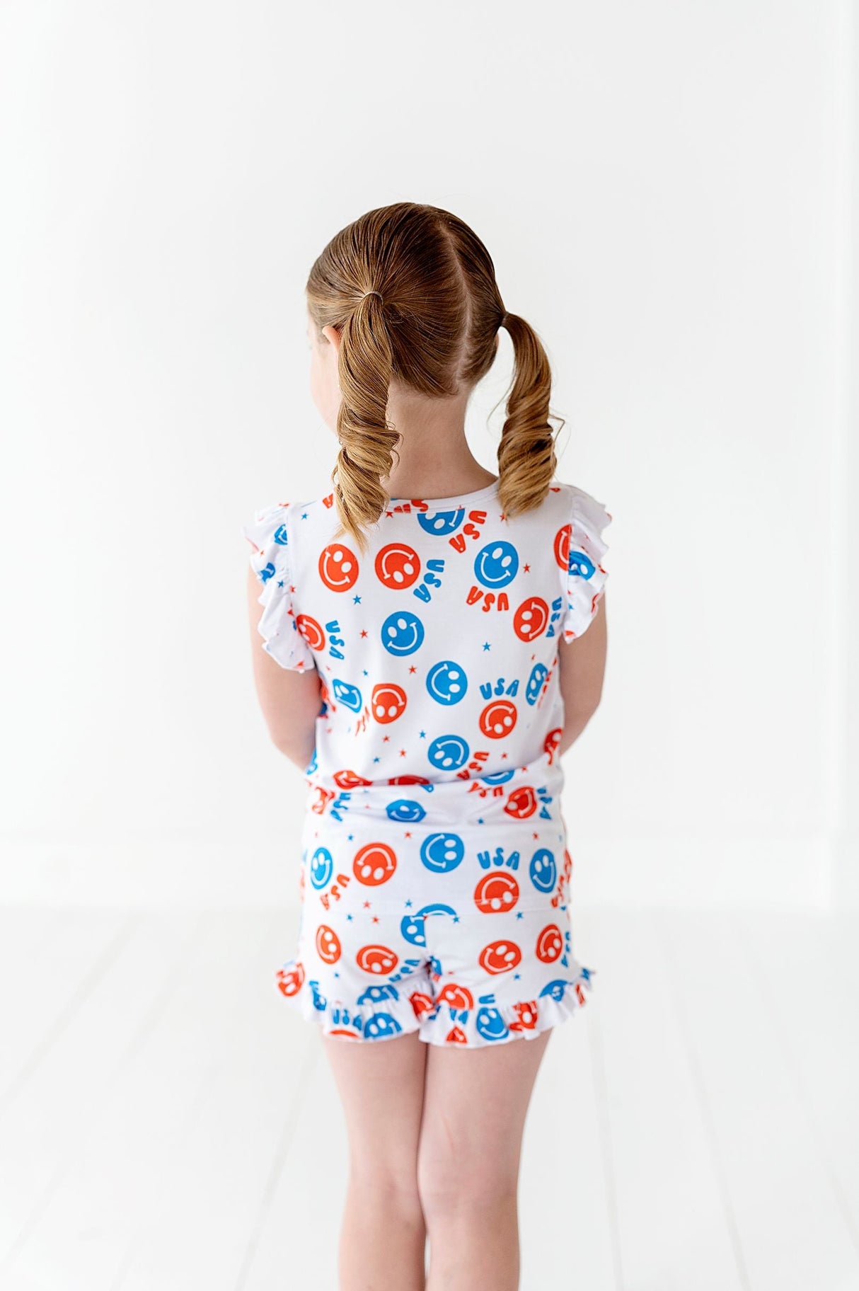 USA Happy Face Ruffle Short Set - HoneyBug