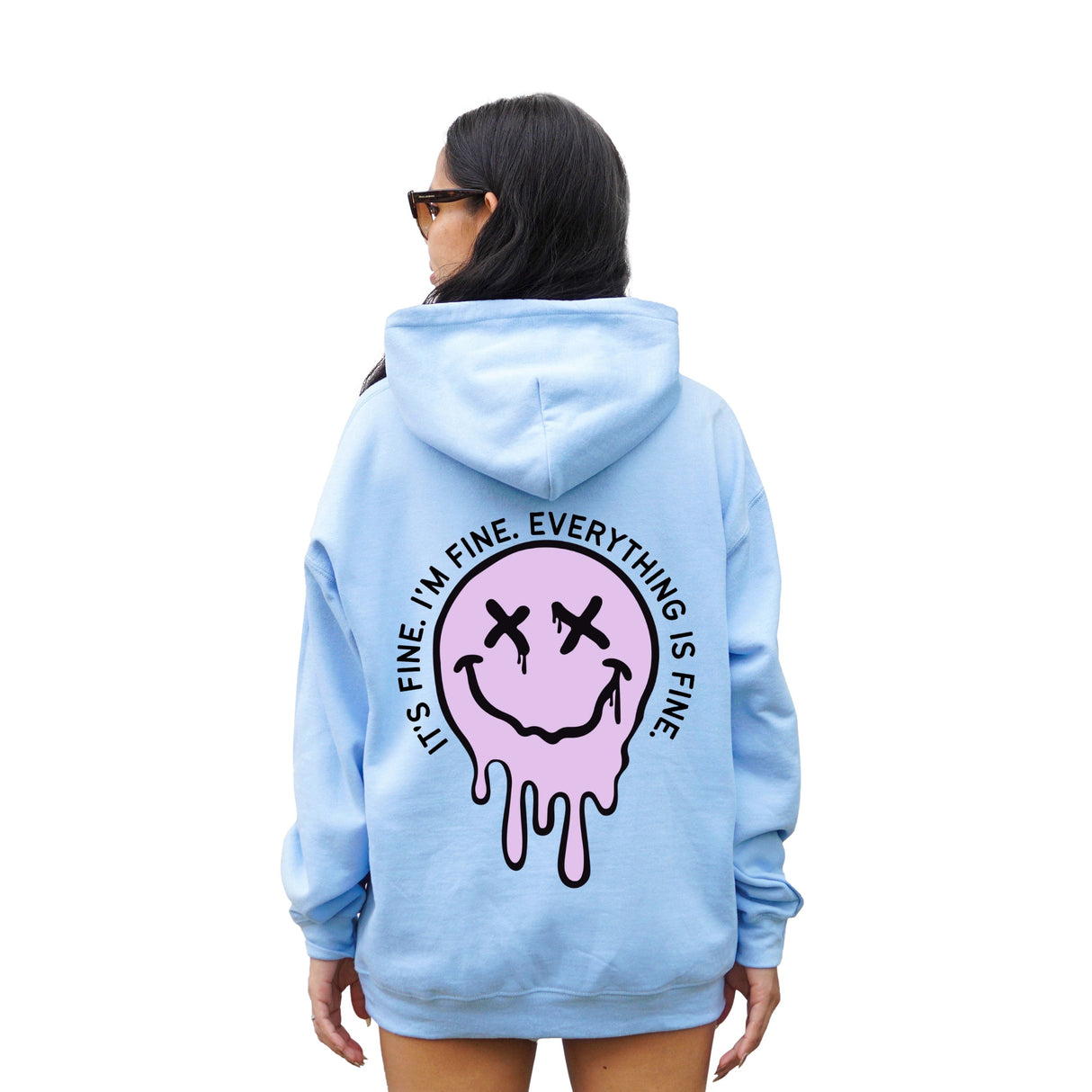 It's Fine Drippy Smiley Hoodie - Blue - HoneyBug