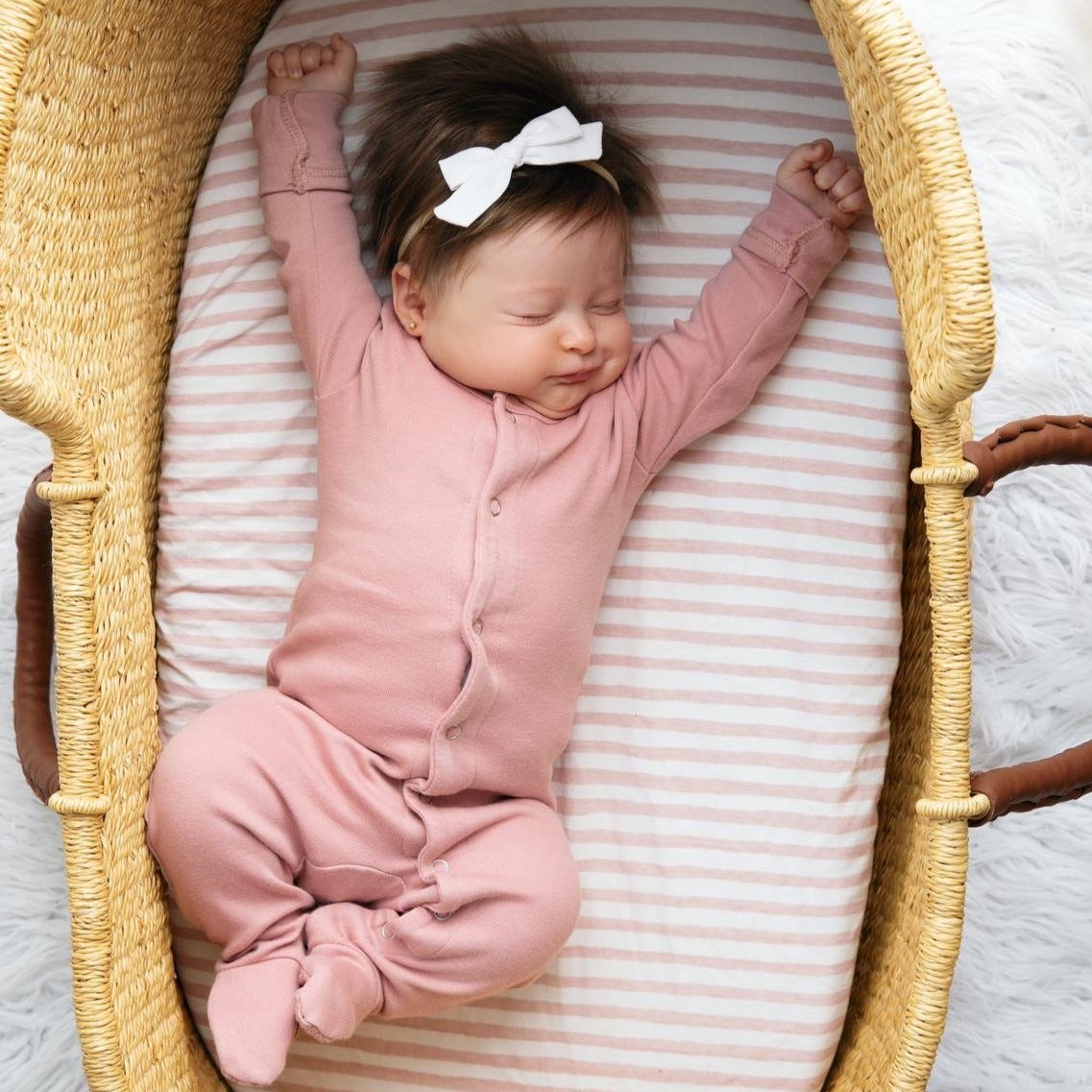 Waterproof Bassinet Sheet Set - Mauve Pink Stripes & Splash - HoneyBug