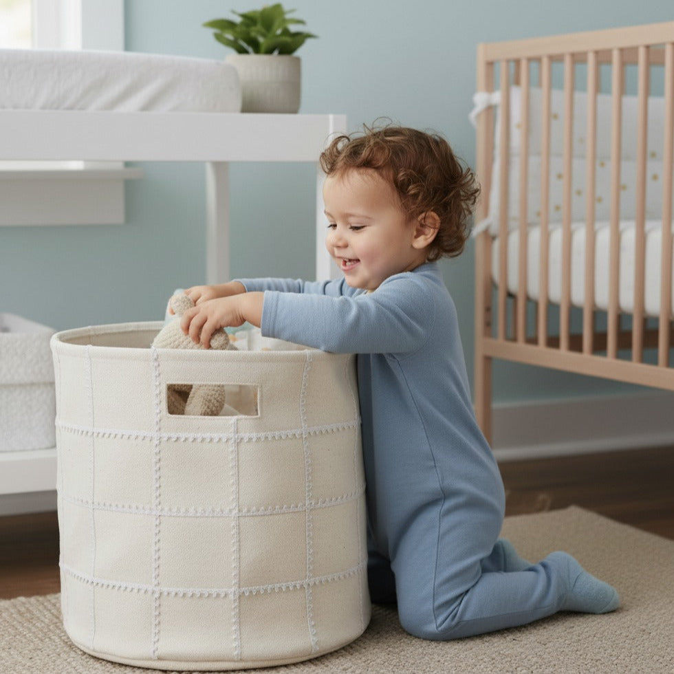 Handmade Canvas Storage Basket Lace - Ivory