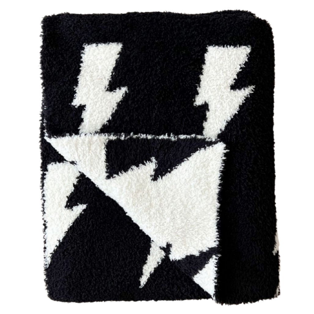 Lightning Bolt Fuzzy Blanket | Black - HoneyBug