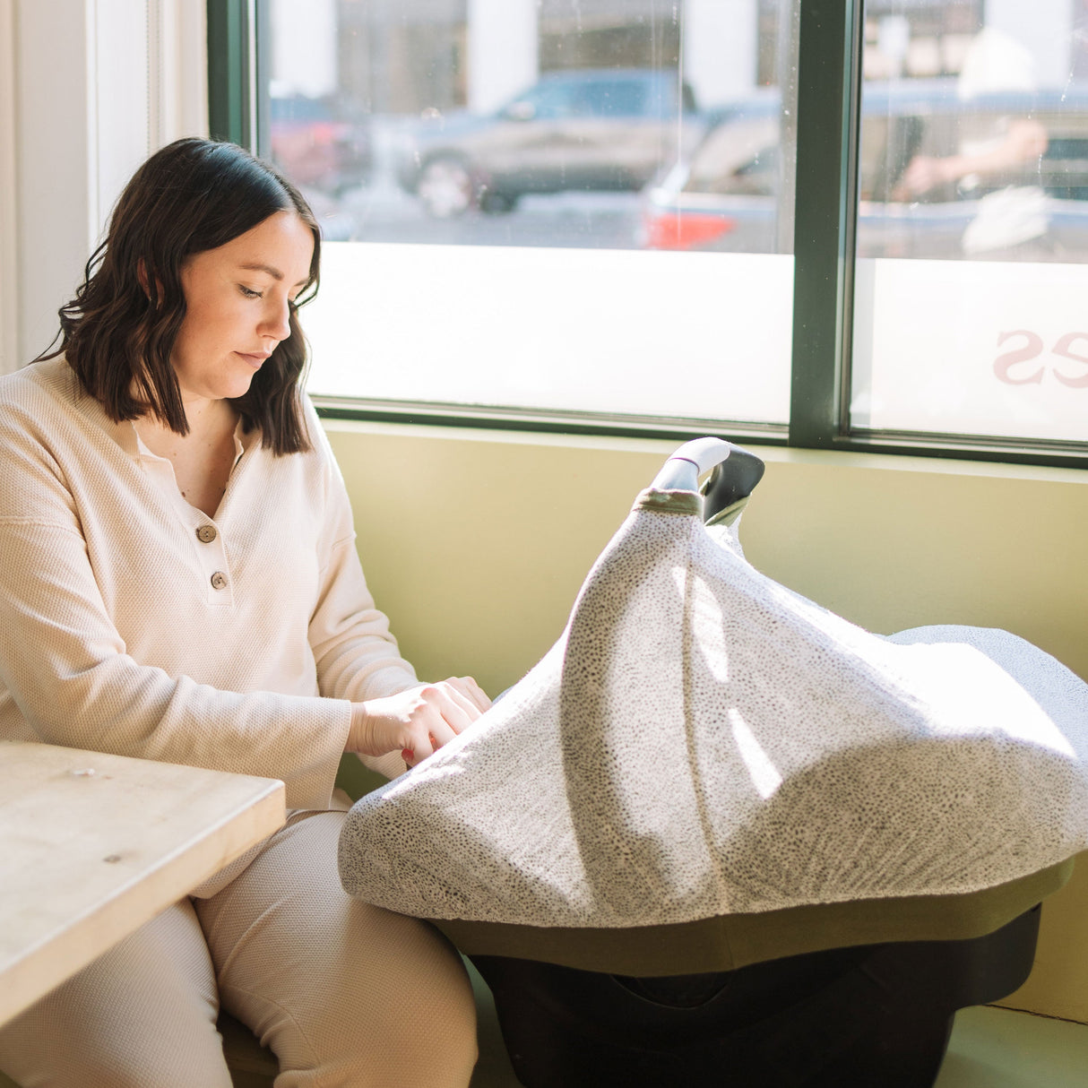 Cotton Muslin Car Seat Canopy - Green Seed - HoneyBug