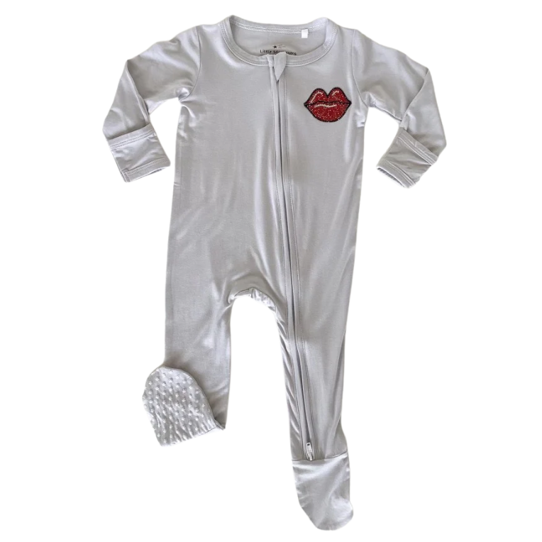 Rhinestone Lips Zippered Footie