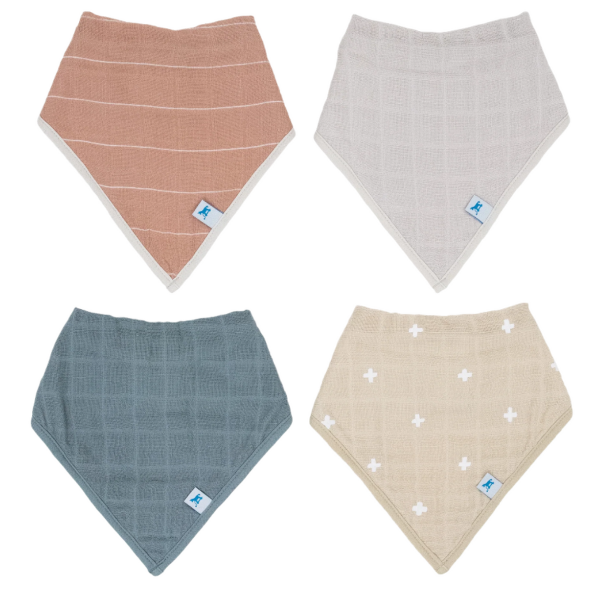 Cotton Muslin + Fleece Bandana Bib 4 Pack - Mauve Stripe - HoneyBug