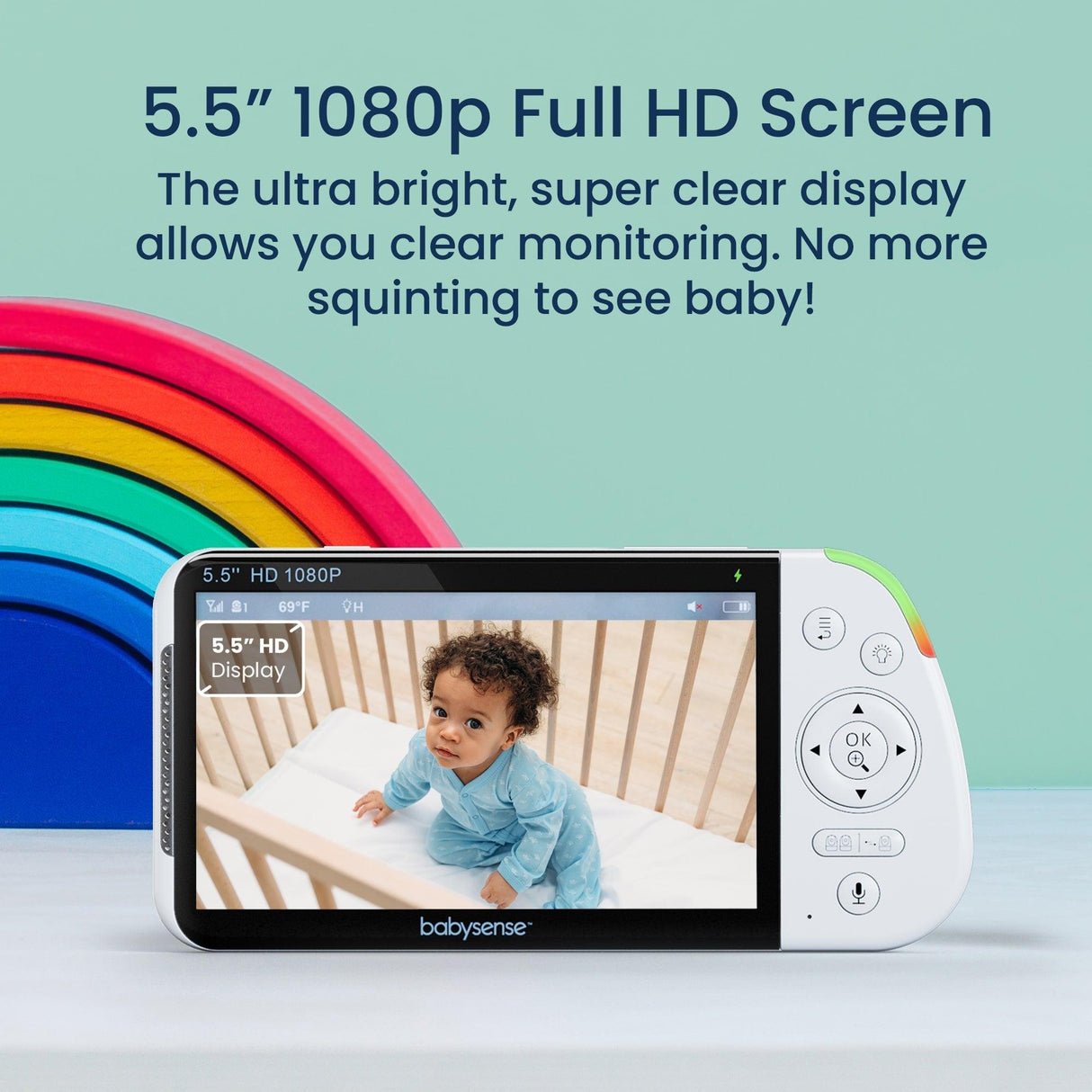 Babysense Max View: Video Baby Monitor with 1 or 2 Cameras, Non Wifi, Split Screen, Night Light & Sound Machine - HoneyBug