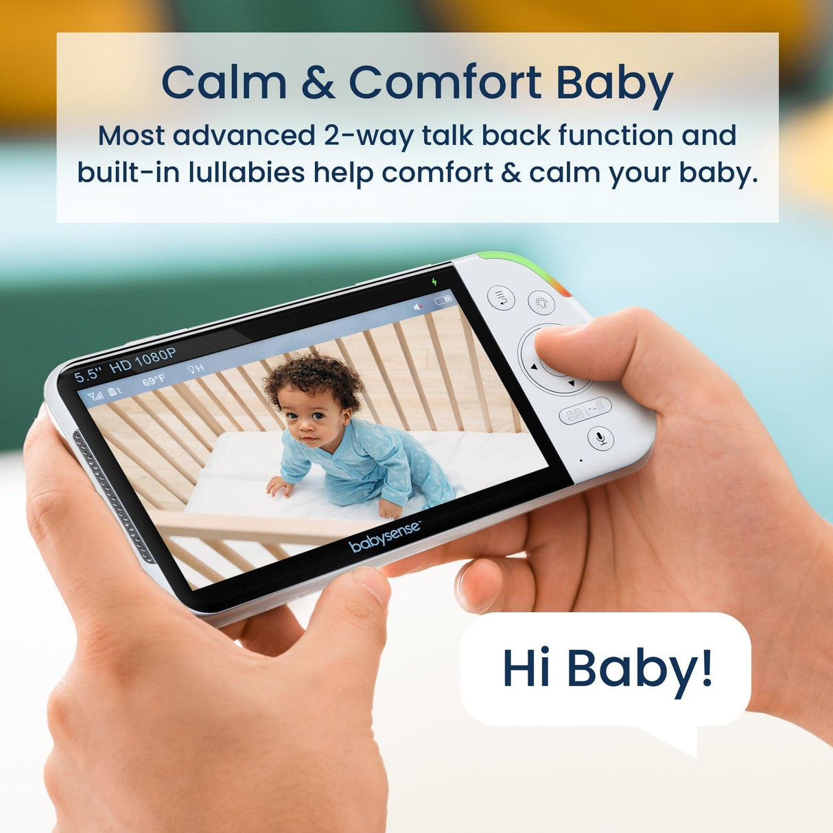 Babysense Max View: Video Baby Monitor with 1 or 2 Cameras, Non Wifi, Split Screen, Night Light & Sound Machine - HoneyBug
