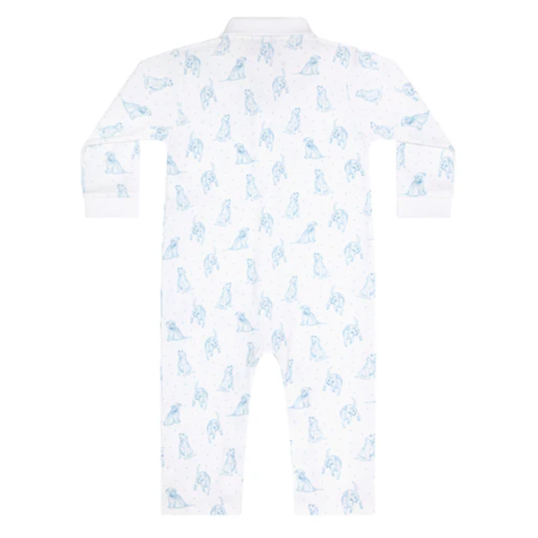 Blue Puppy Love Print Romper Long Sleeve