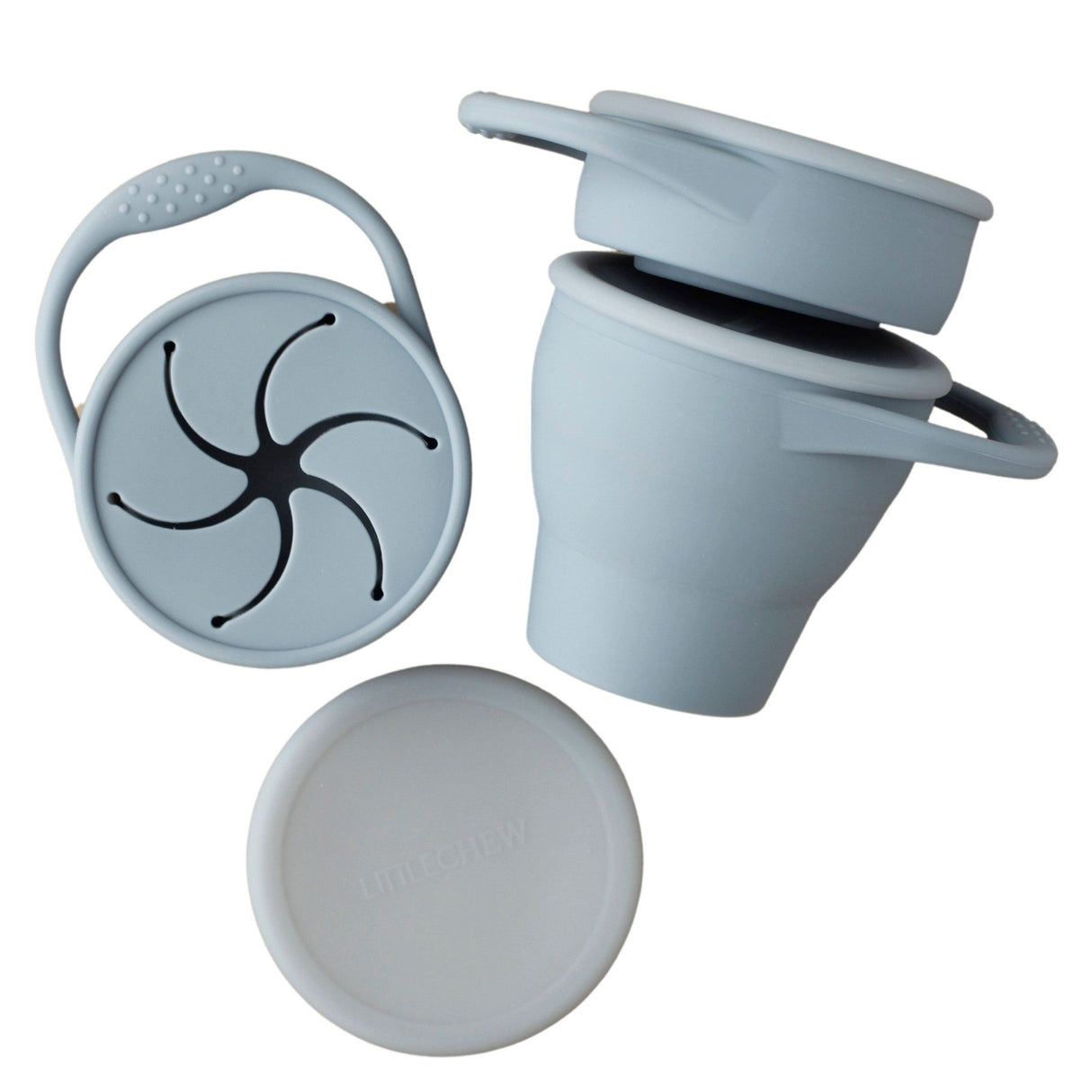 Foldable Silicone Snack Cup - Silver Blue - HoneyBug