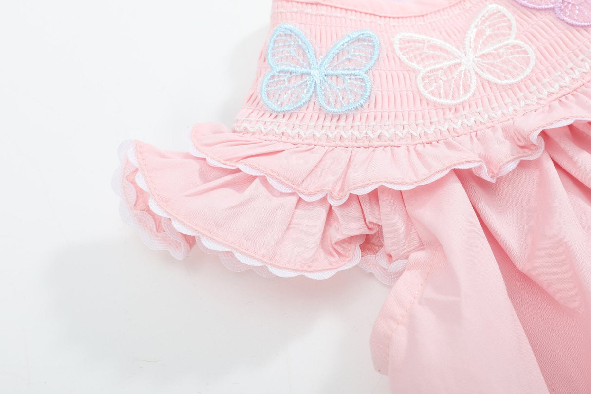 Pink Butterflies Smocked Bishop Dress