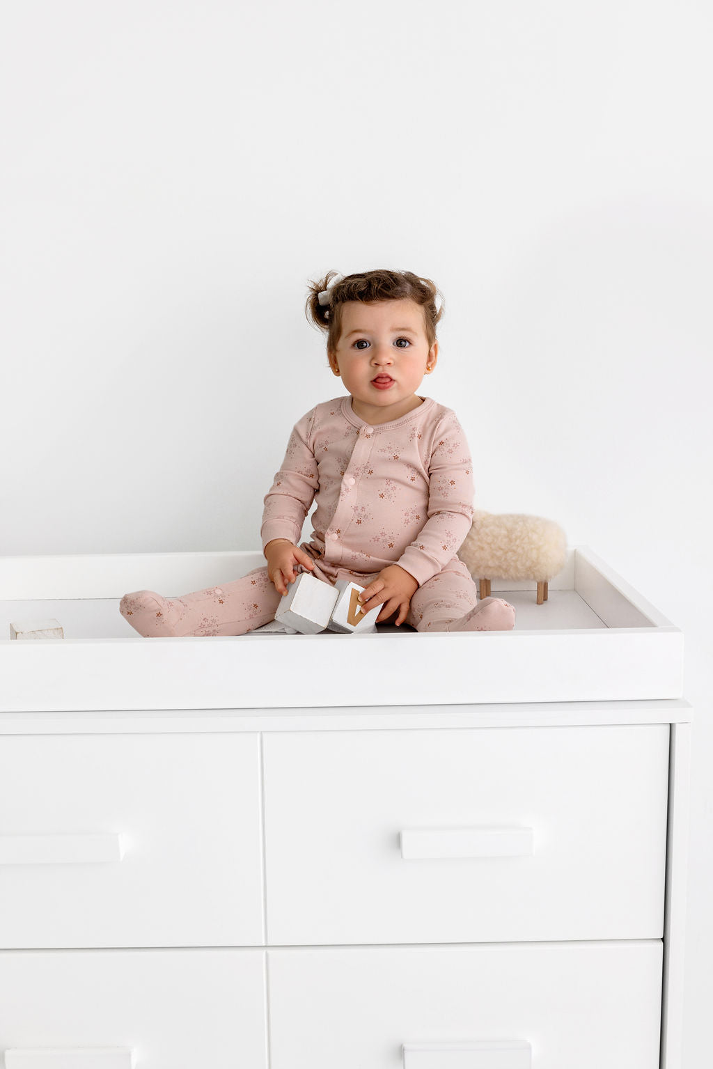 Star Print Footie- Dusty Pink - HoneyBug