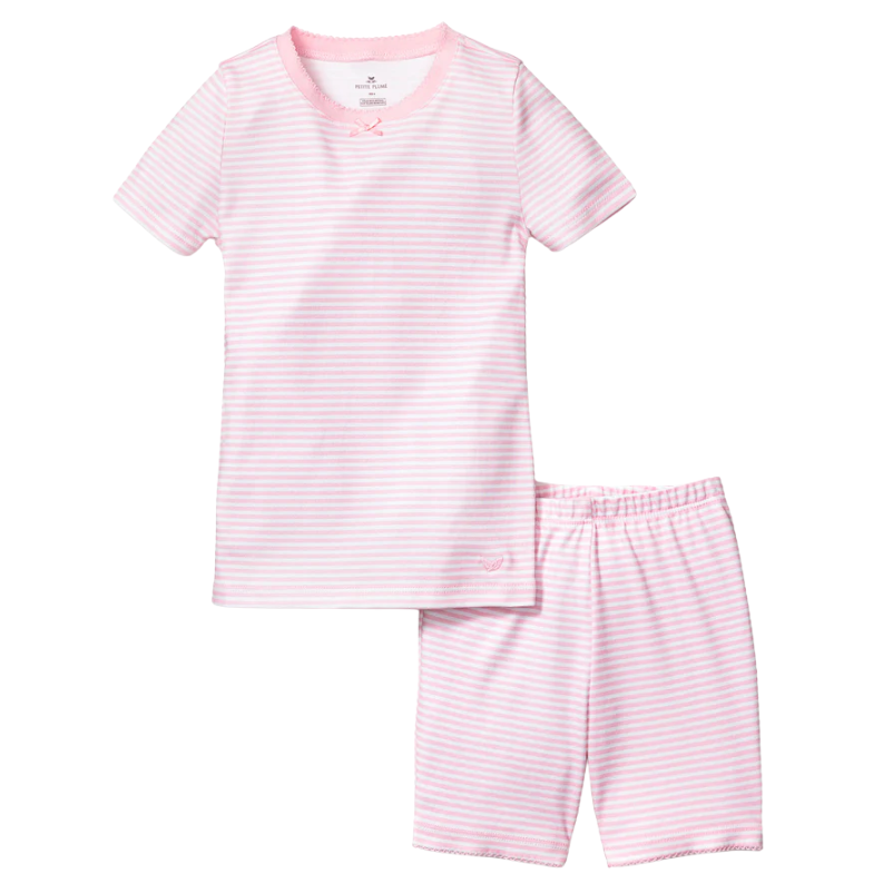 Kid's Pima Snug Fit Pajama Short Set in Pink Stripes