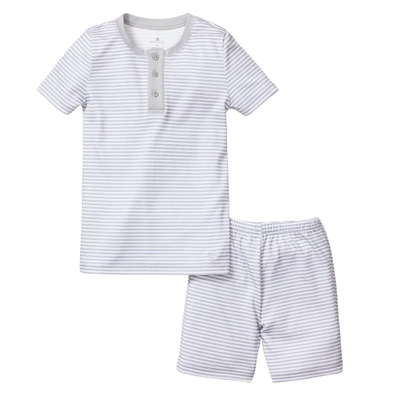Kid's Pima Snug Fit Pajama Short Set in Grey Stripes
