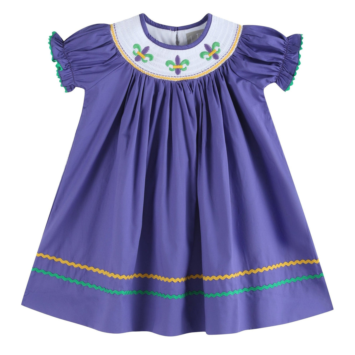 Purple Mardi Gras Smocked Bishop Dress