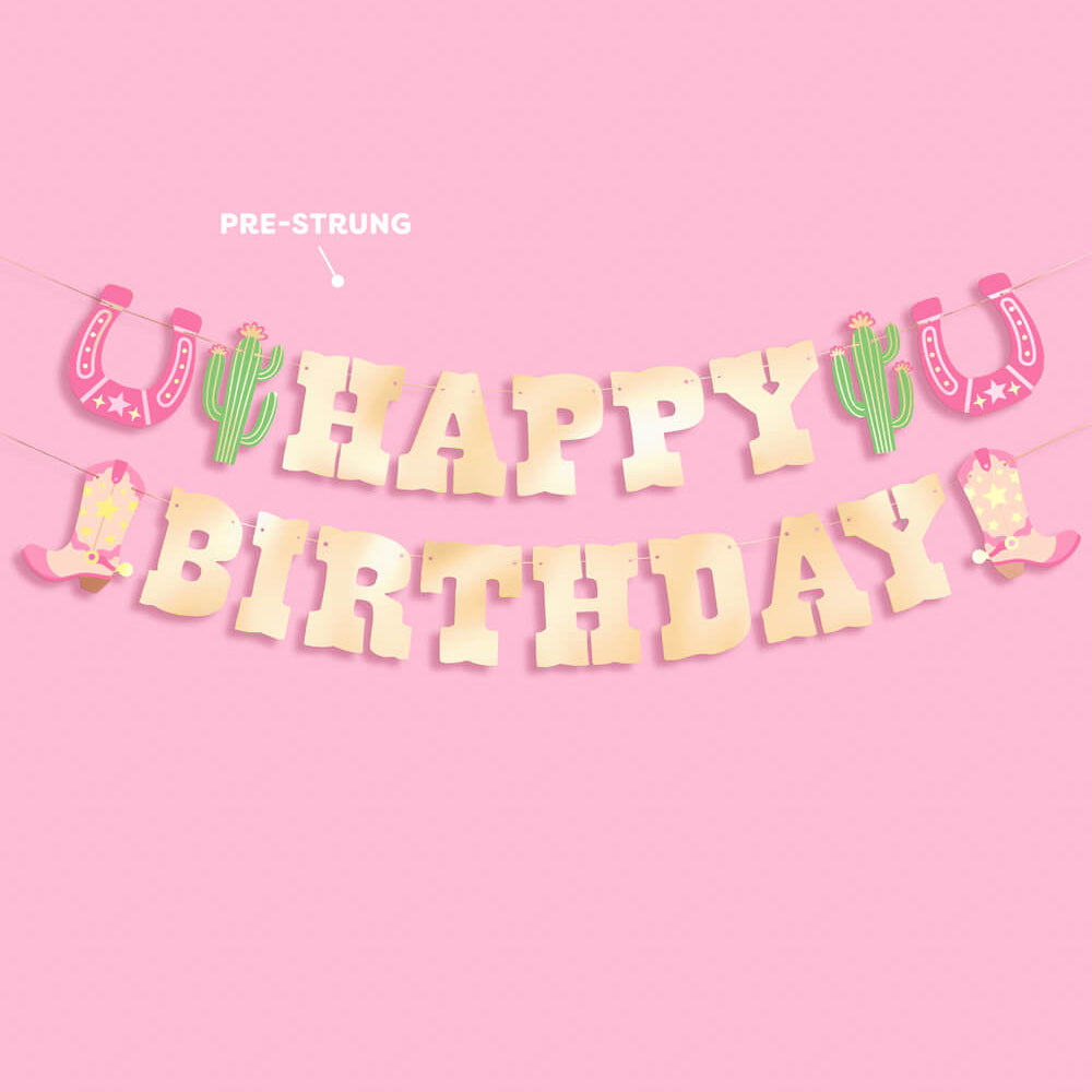 HBD Cowgirl Banner - Gold Foil Banner