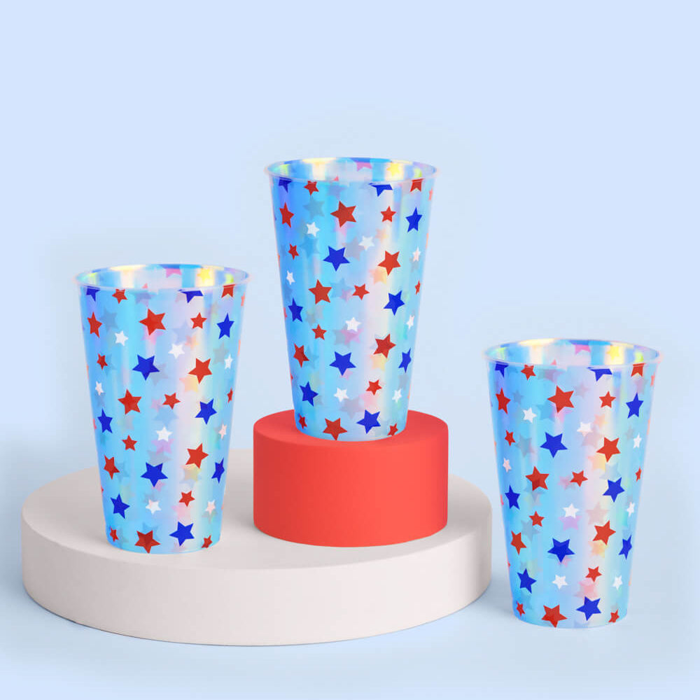 Stars & Stripes Cups - 16 iridescent 16 oz cups