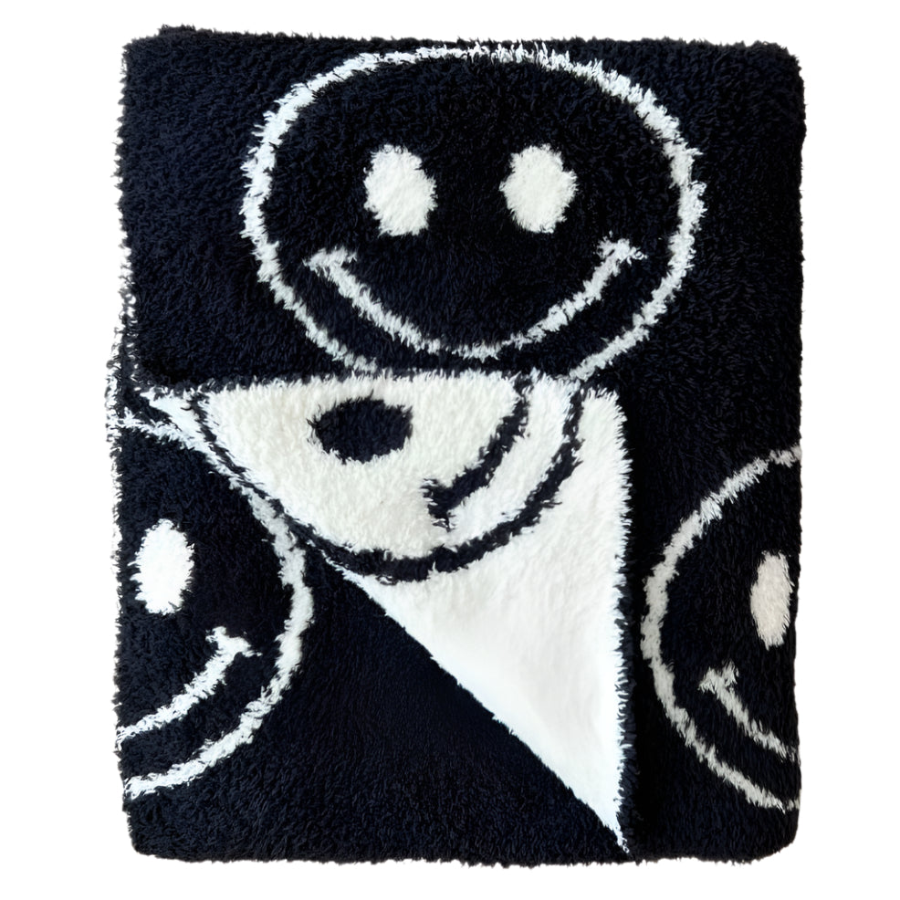Smiley Fuzzy Blanket | Black - HoneyBug