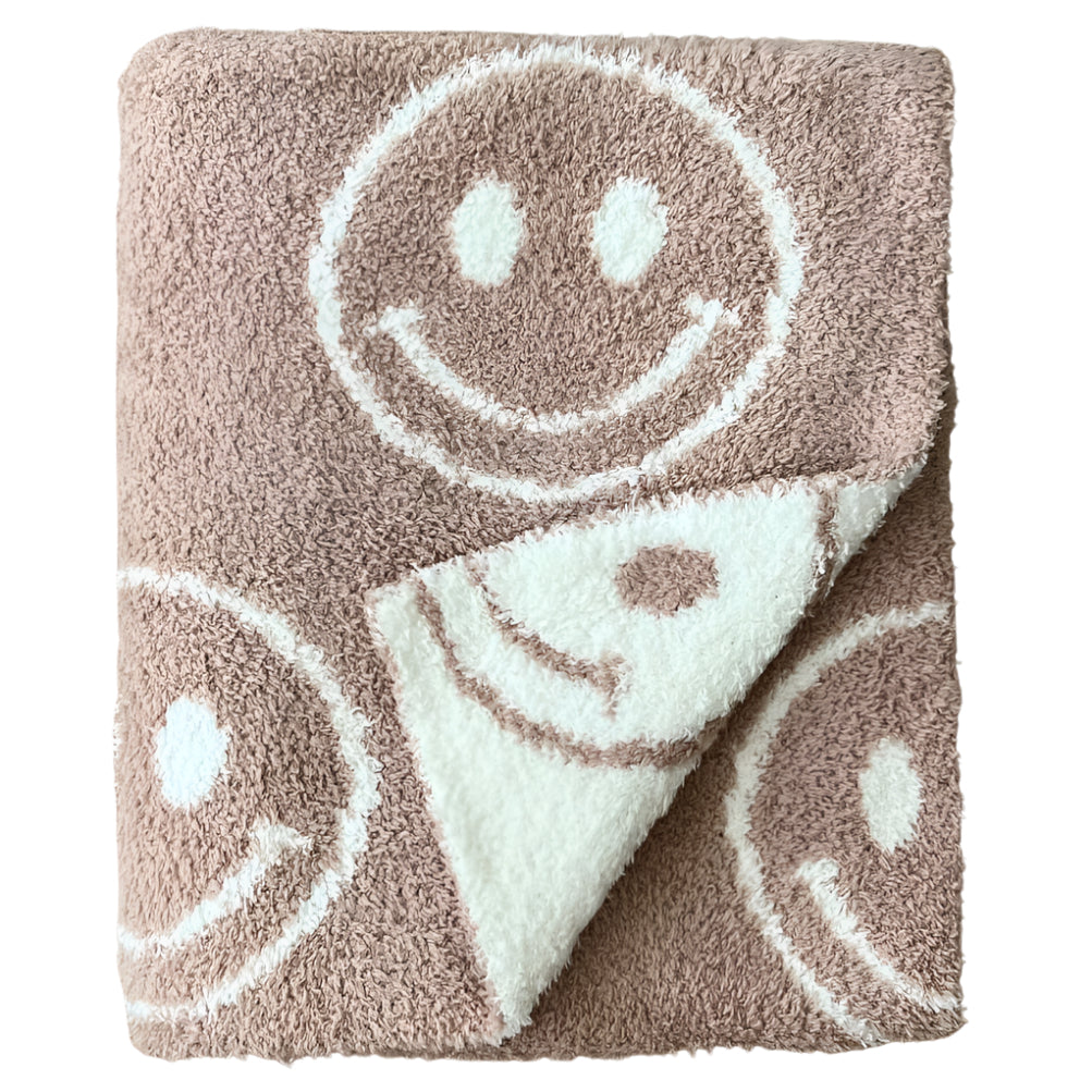 Smiley Fuzzy Blanket | Latte - HoneyBug