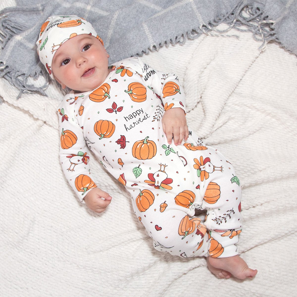 Pumpkin Harvest Thanksgiving Romper - HoneyBug
