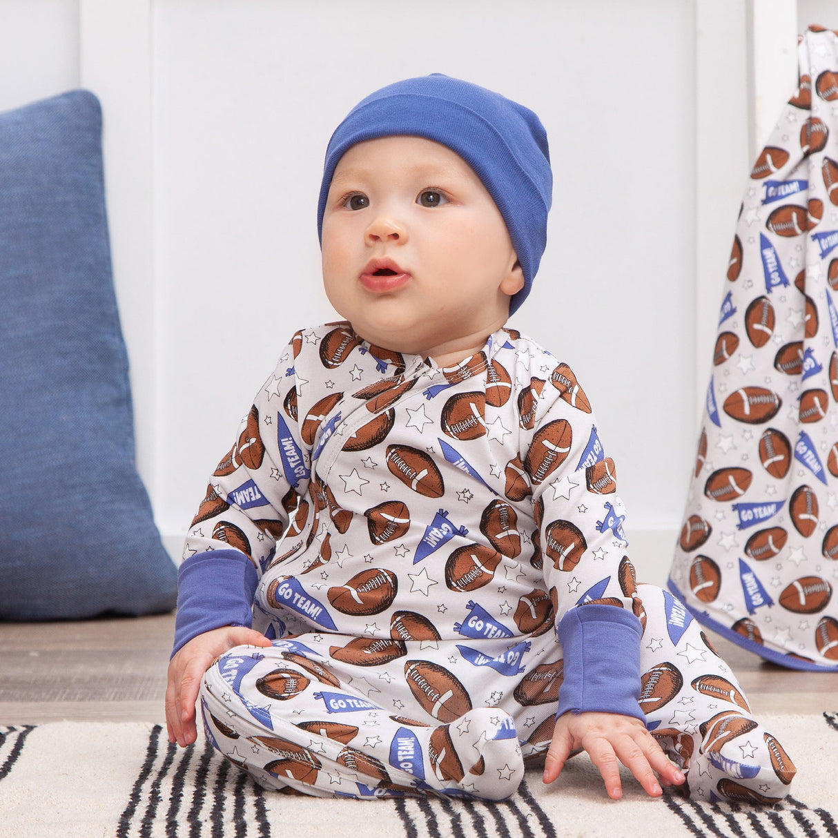 Football Bamboo Zipper Romper - HoneyBug