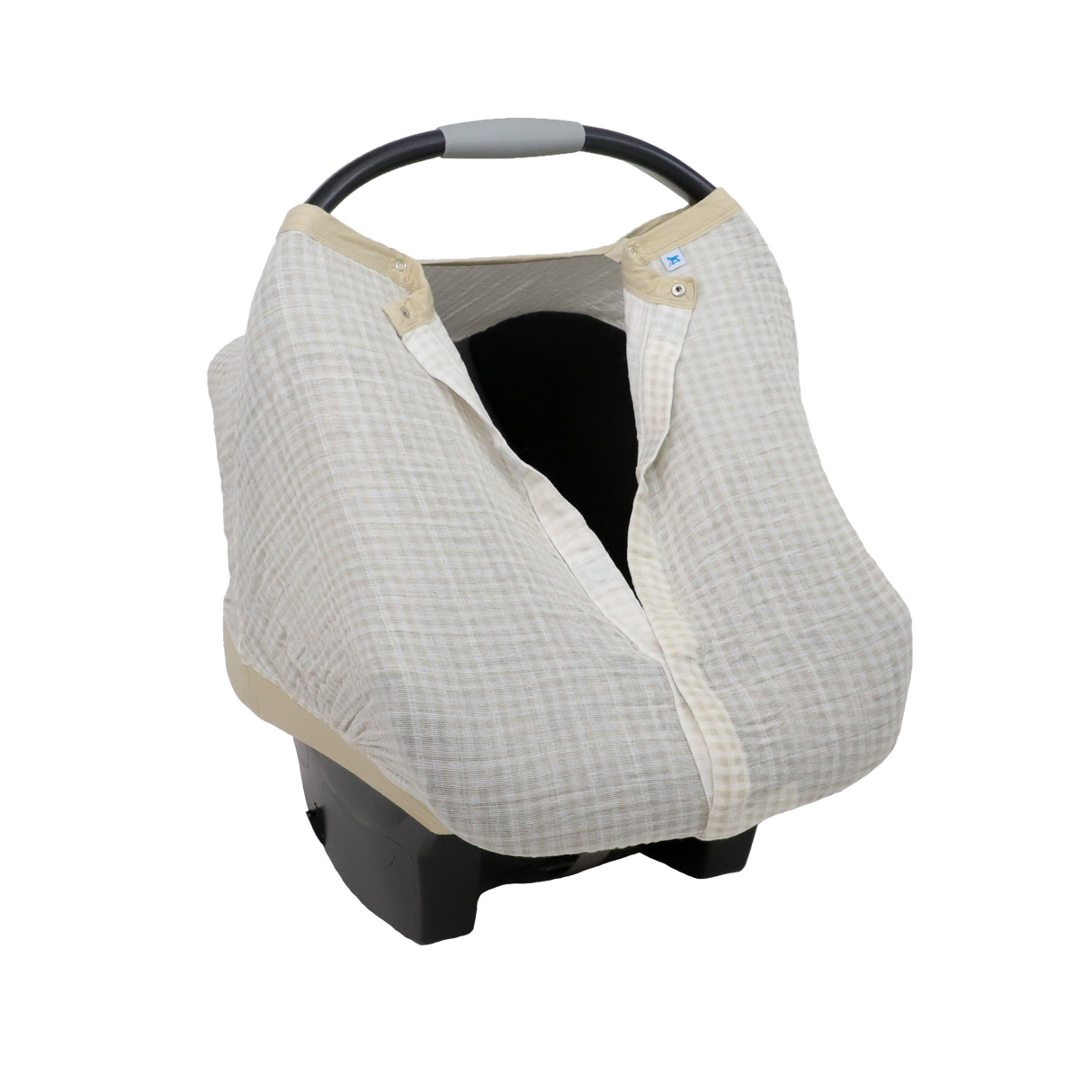 Cotton Muslin Car Seat Canopy - Tan Gingham - HoneyBug