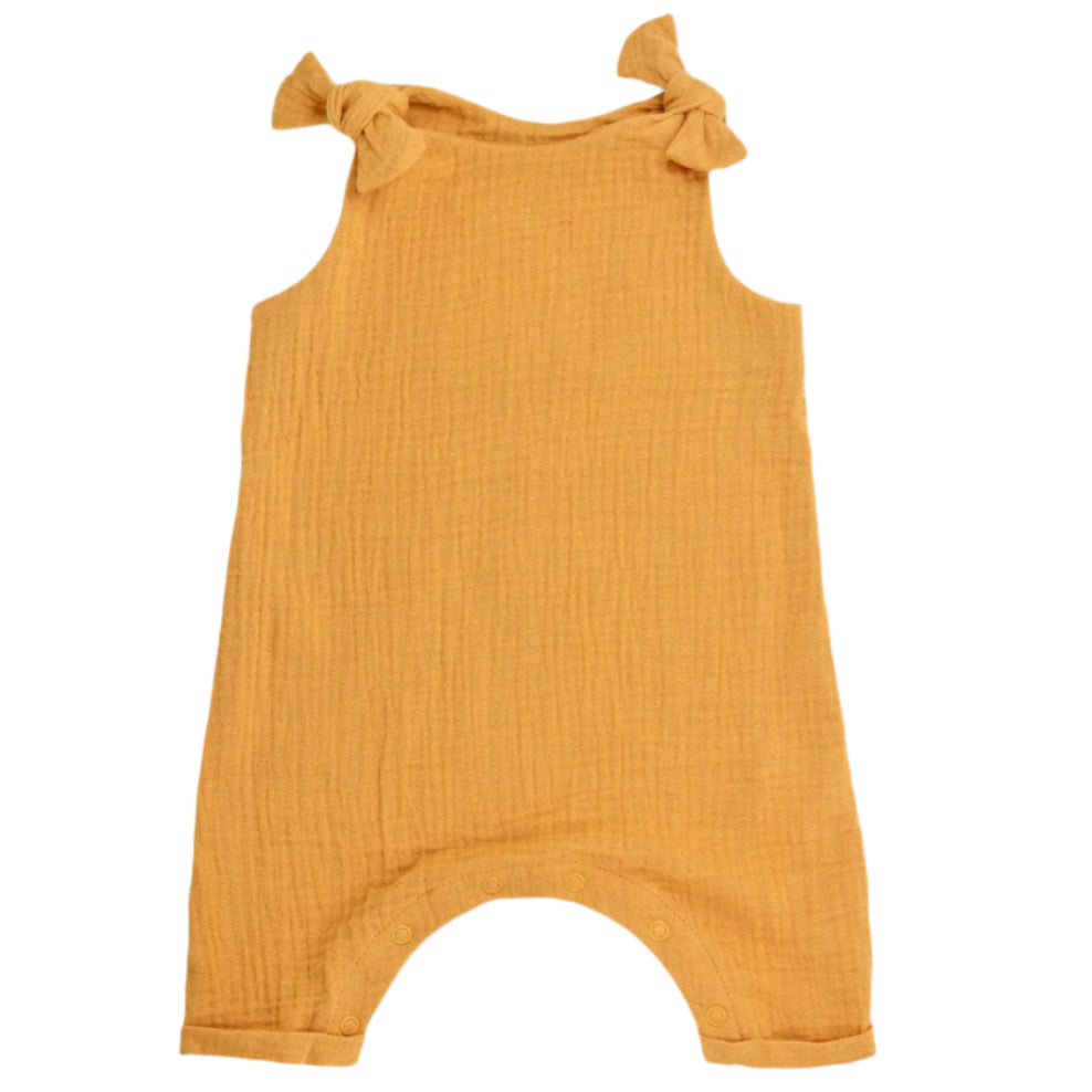 Muslin Knot Tie Overalls - Mustard - HoneyBug