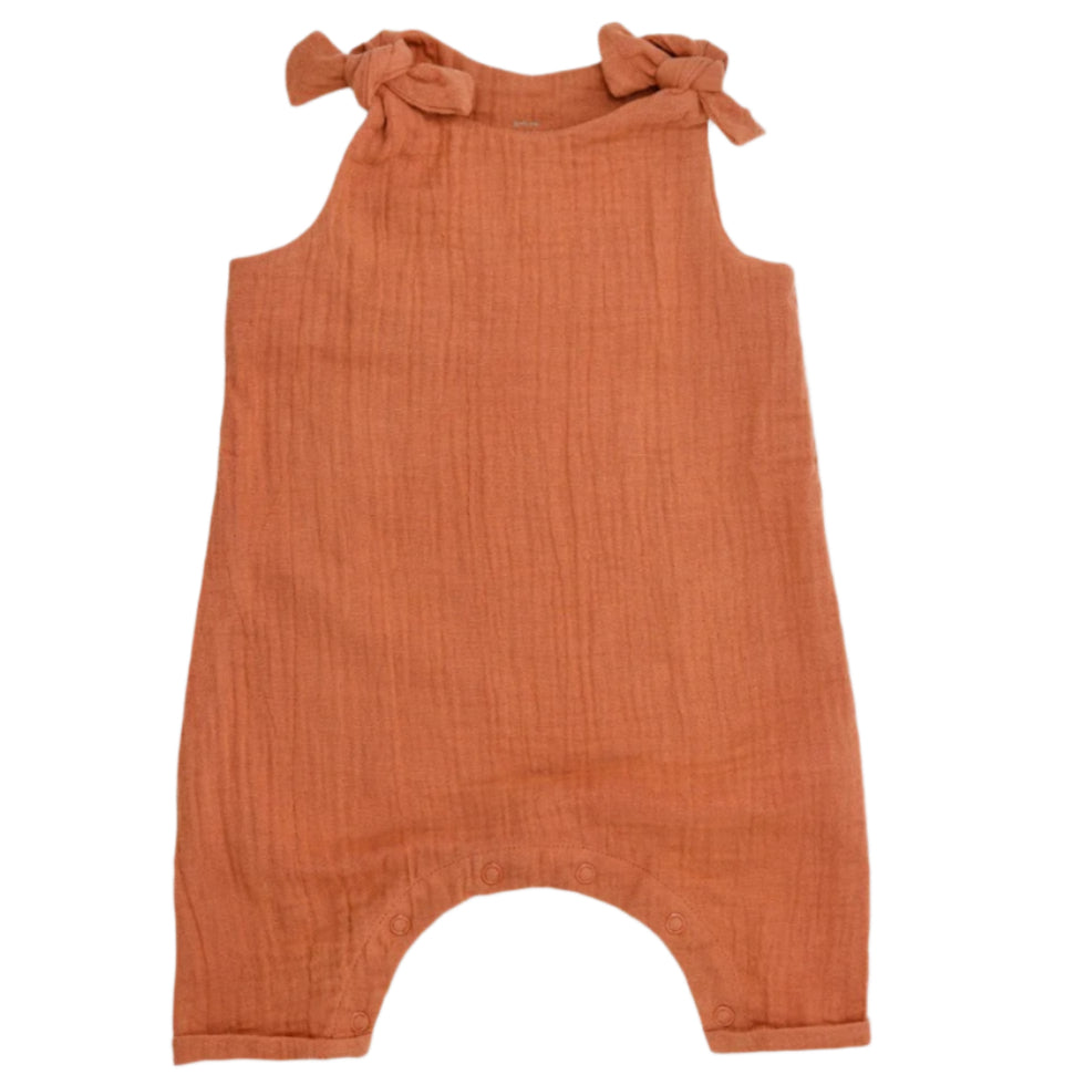 Muslin Knot Tie Overalls - Rust - HoneyBug